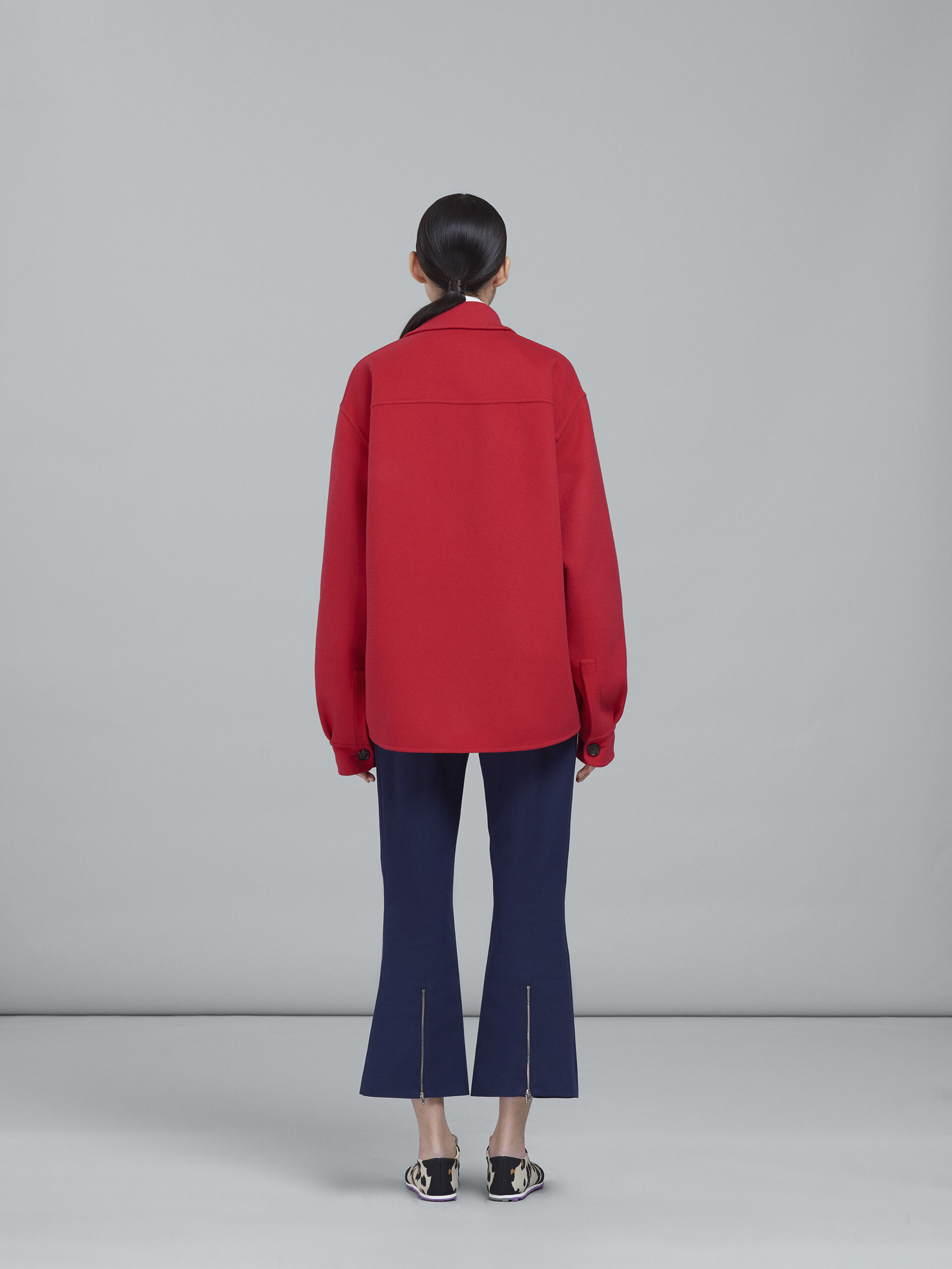 Red double face wool long overshirt - Jackets - Image 3