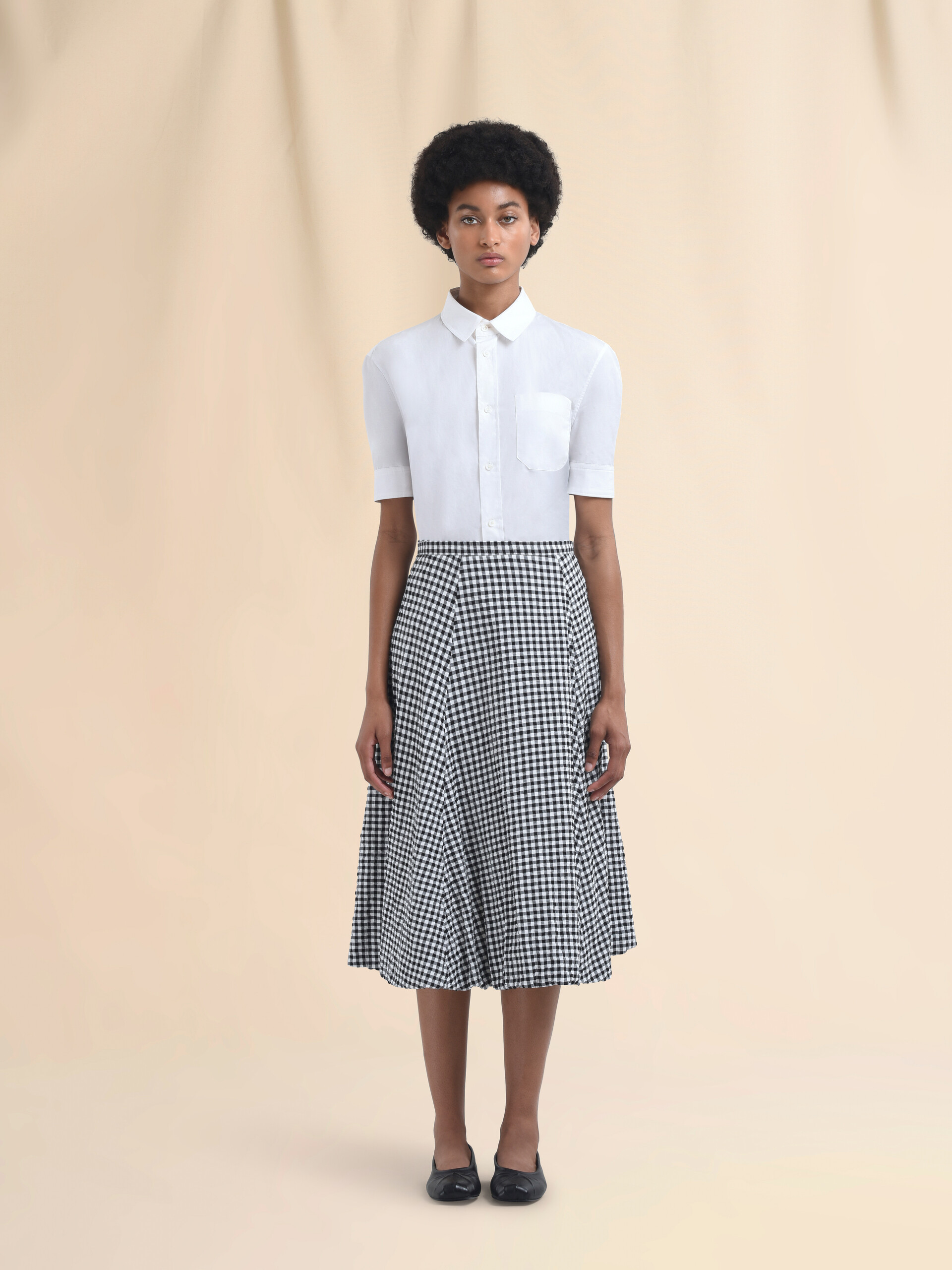 White and light blue checked seersucker skirt - Skirts - Image 2