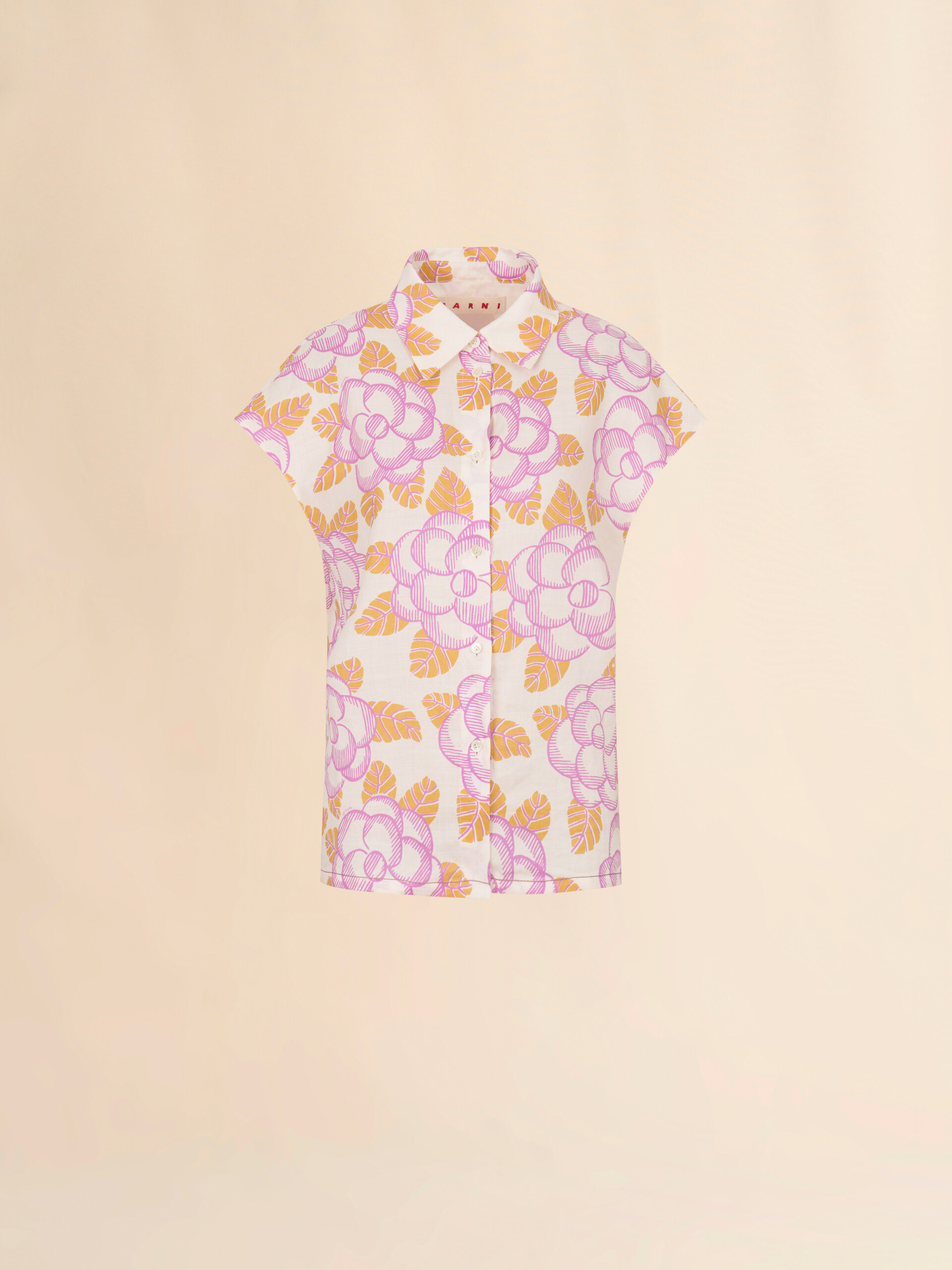 Banjoプリント クリームラミー ギャザーシャツ - シャツ - Image 1