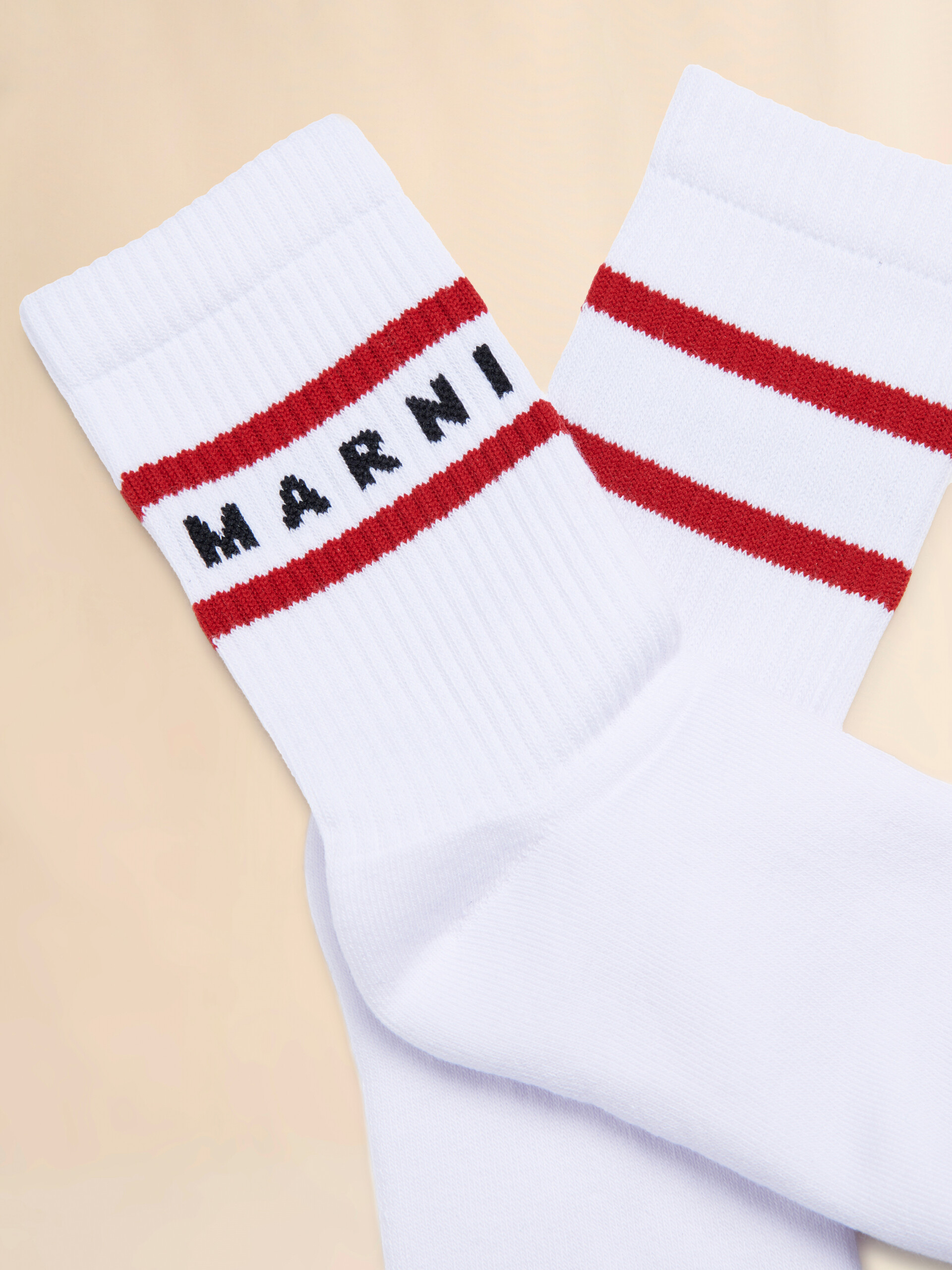 White cotton-nylon socks with striped cuffs - Socks - Image 2