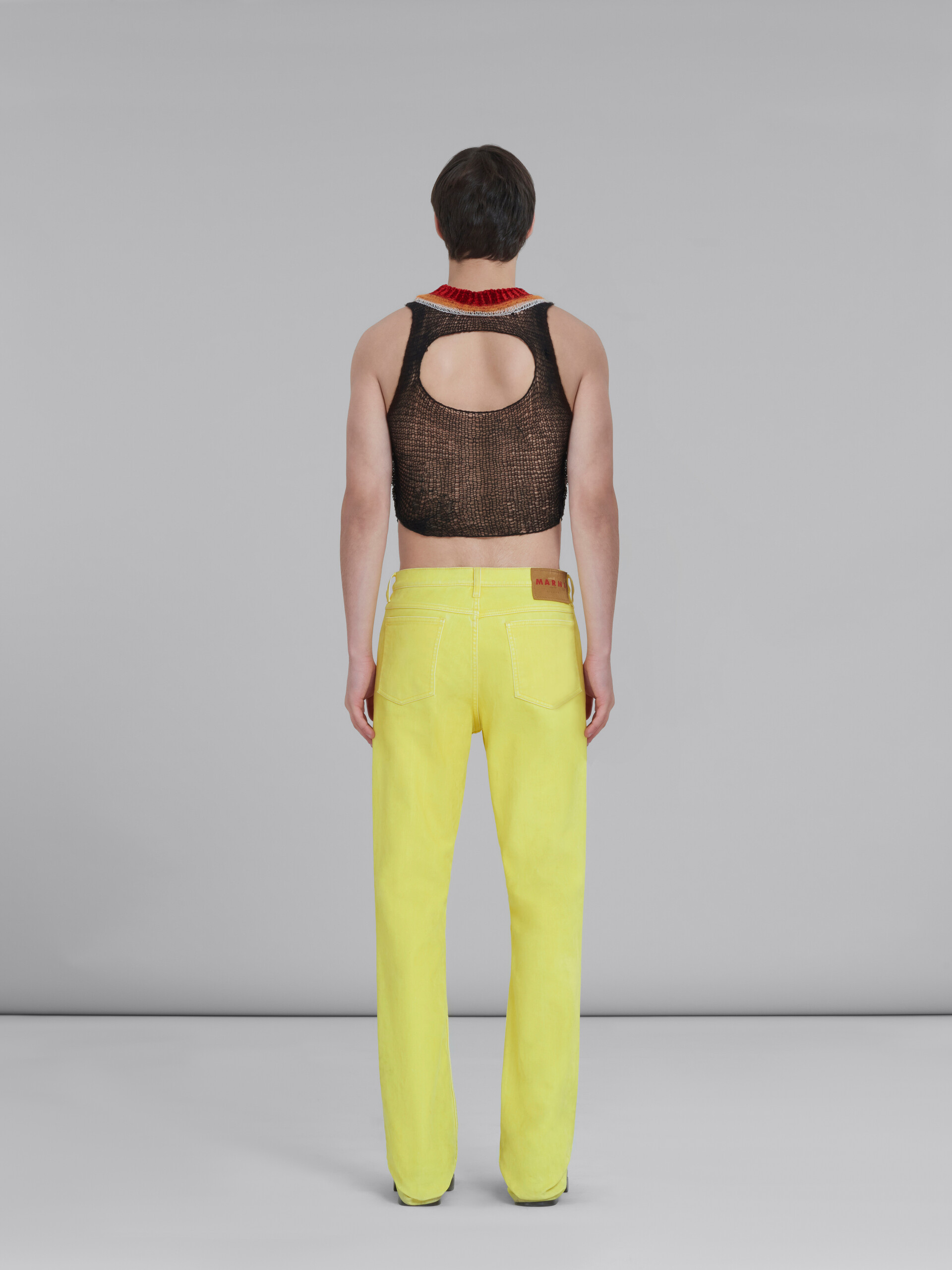Yellow flared 5 pocket trousers in flocked denim - Pants - Image 3