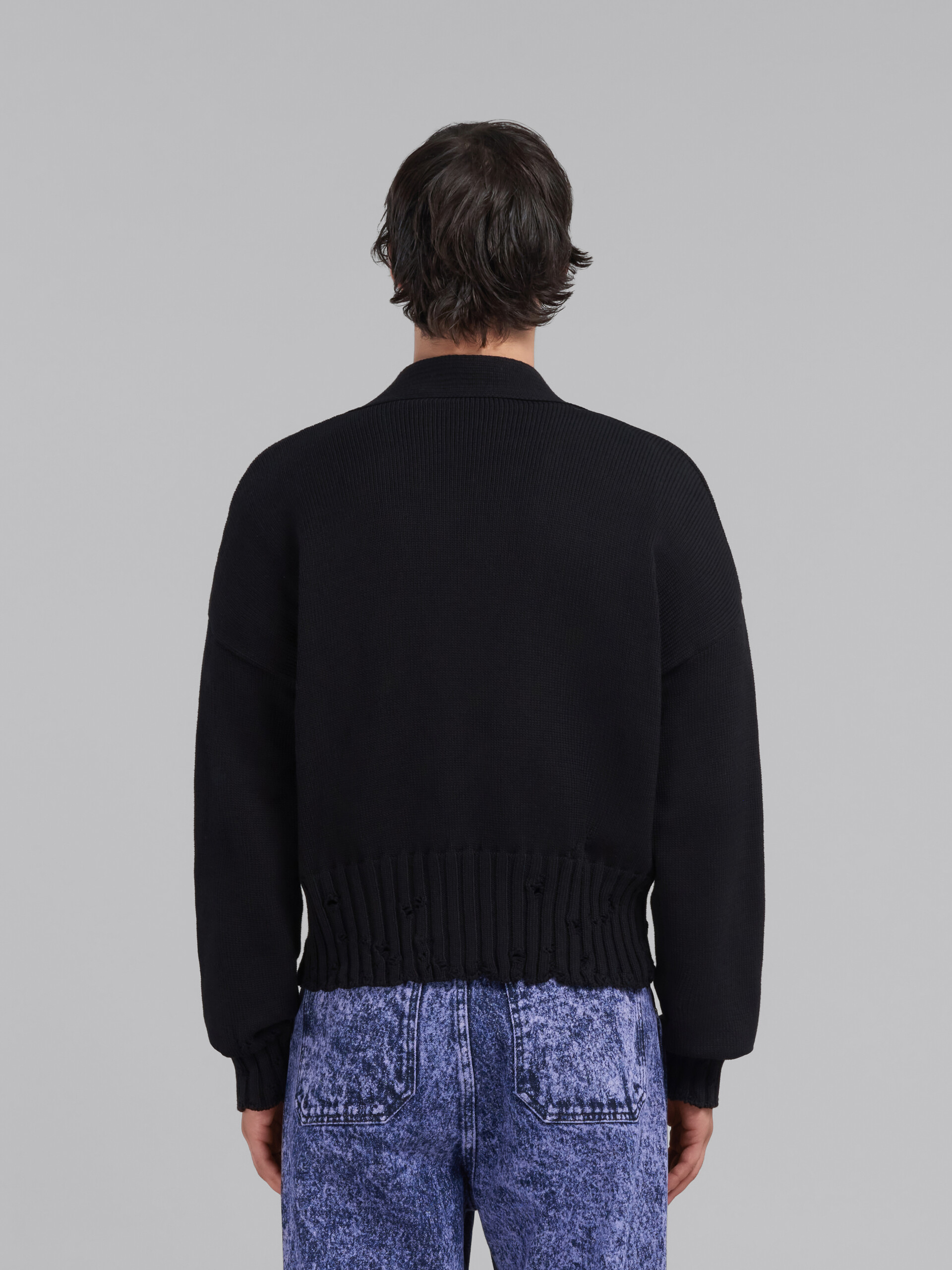 Black dishevelled cotton cardigan - Pullovers - Image 3