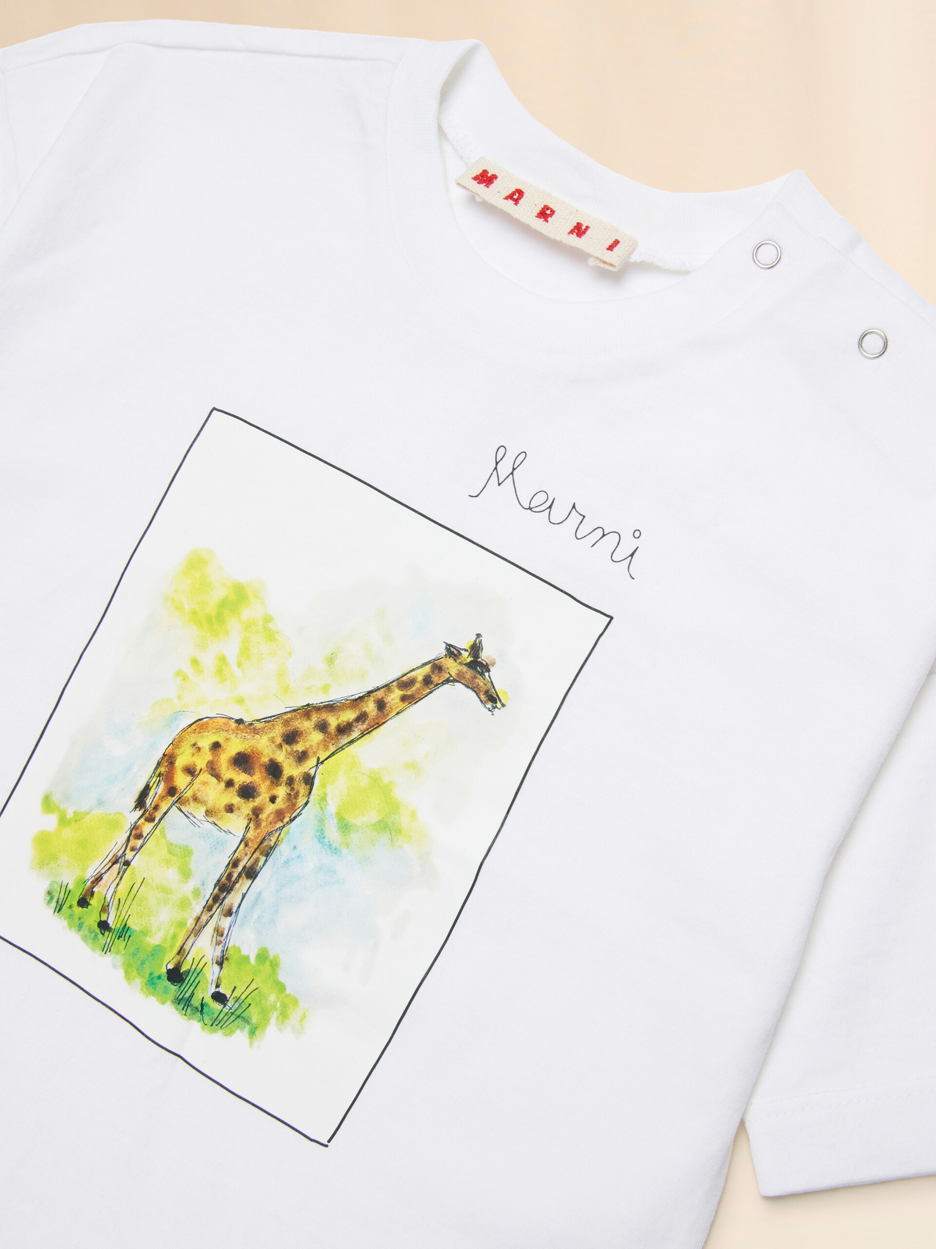 White cotton T-shirt with giraffe print - T-shirts - Image 3