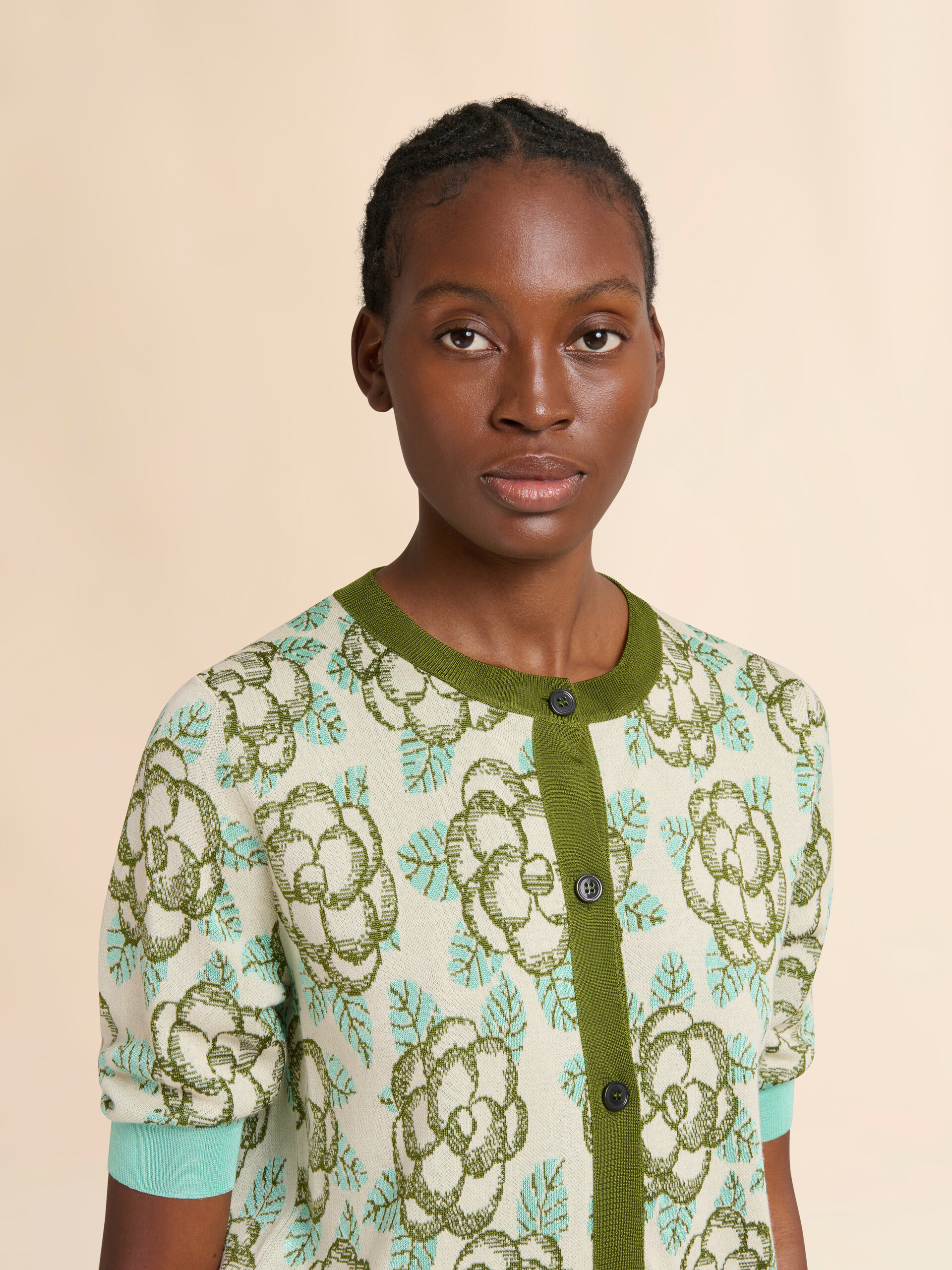 Banjo 패턴 디테일 그린 코튼 비스코스 카디건 - 풀오버 - Image 4