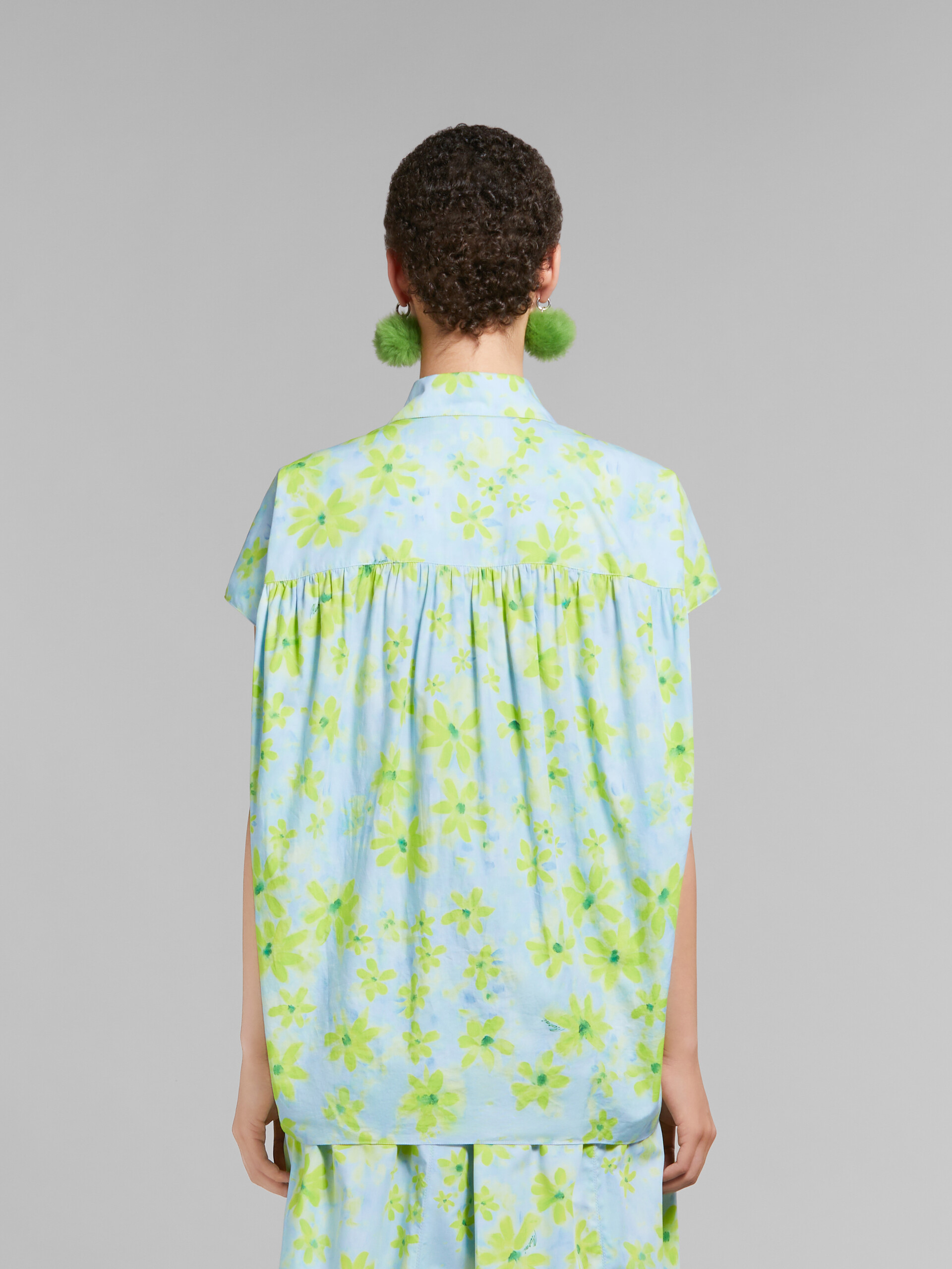 Camicia cocoon in popeline verde chiaro con stampa Parade - Camicie - Image 3