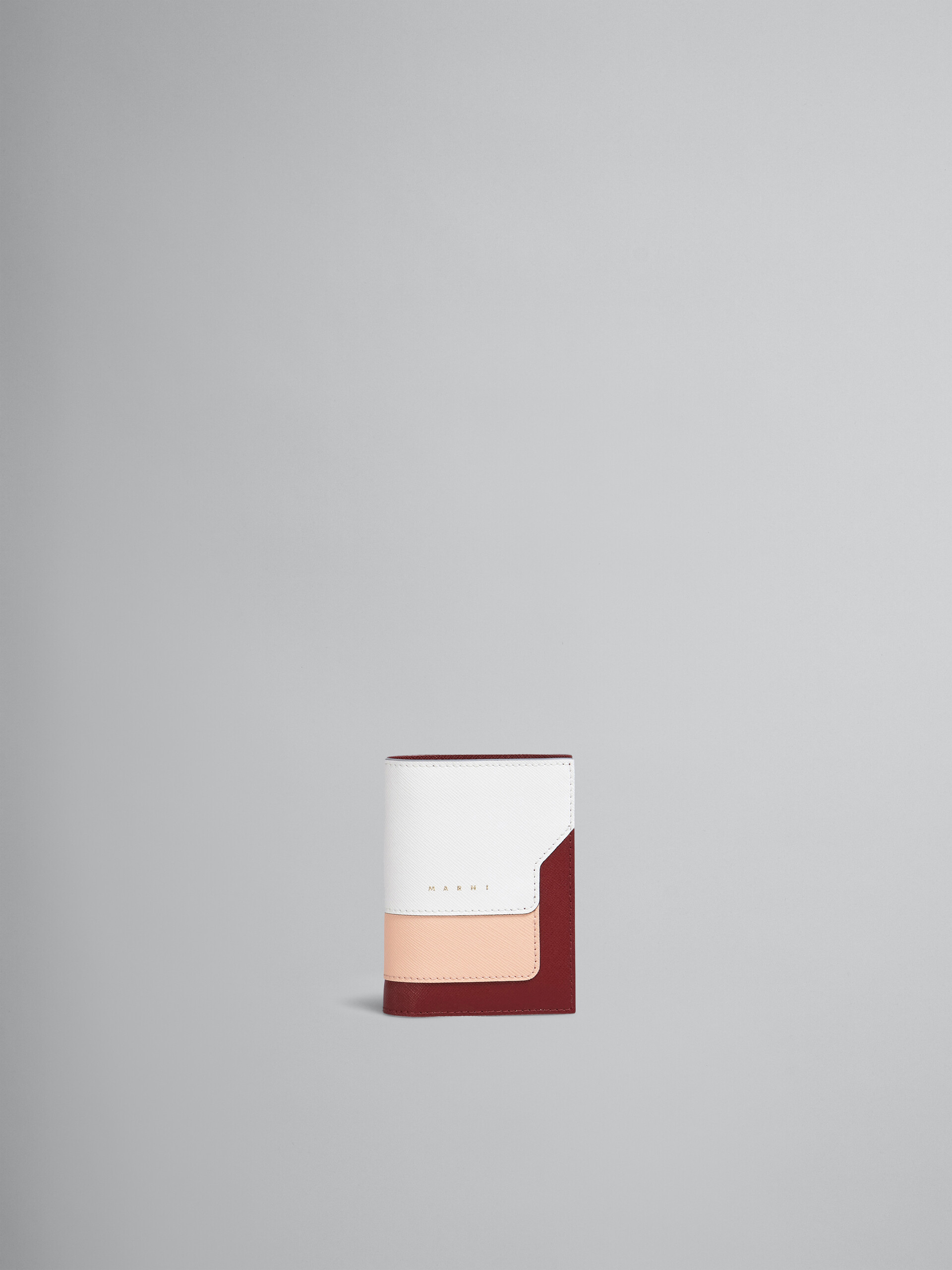 Portafoglio bi-fold in saffiano bianco rosa e rosso - Portafogli - Image 1