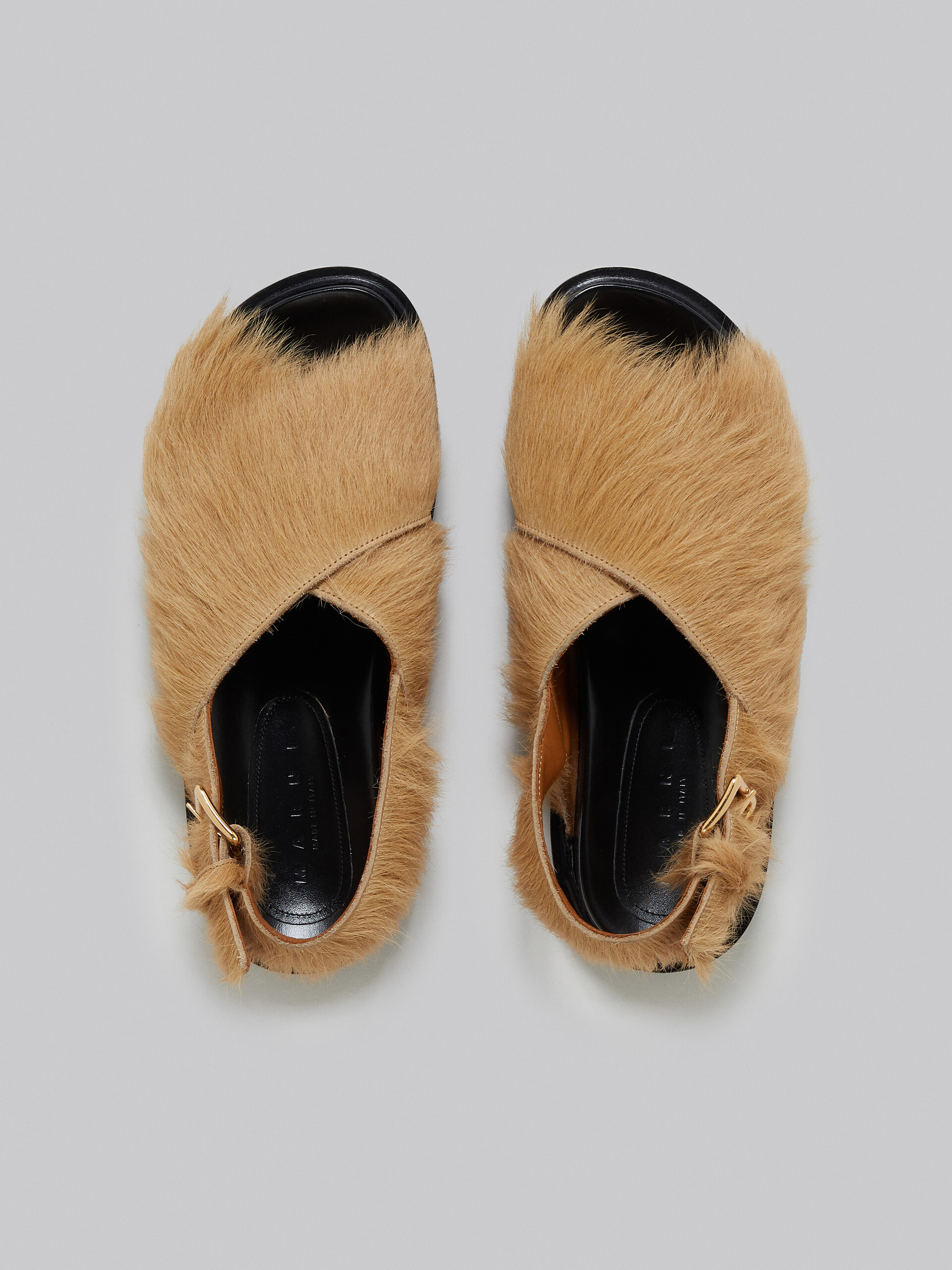 Beige long-hair calfskin Fussbett - Sandals - Image 4