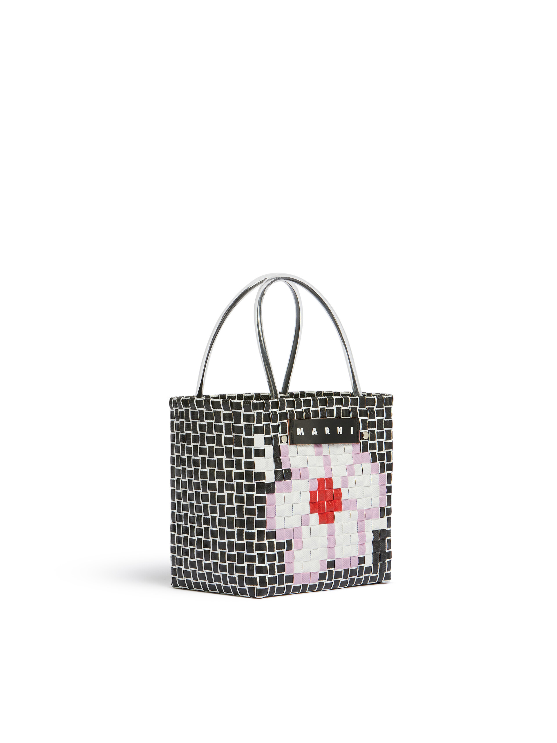 Black and white MARNI MARKET MINI FLOWER BASKET bag - Shopping Bags - Image 2