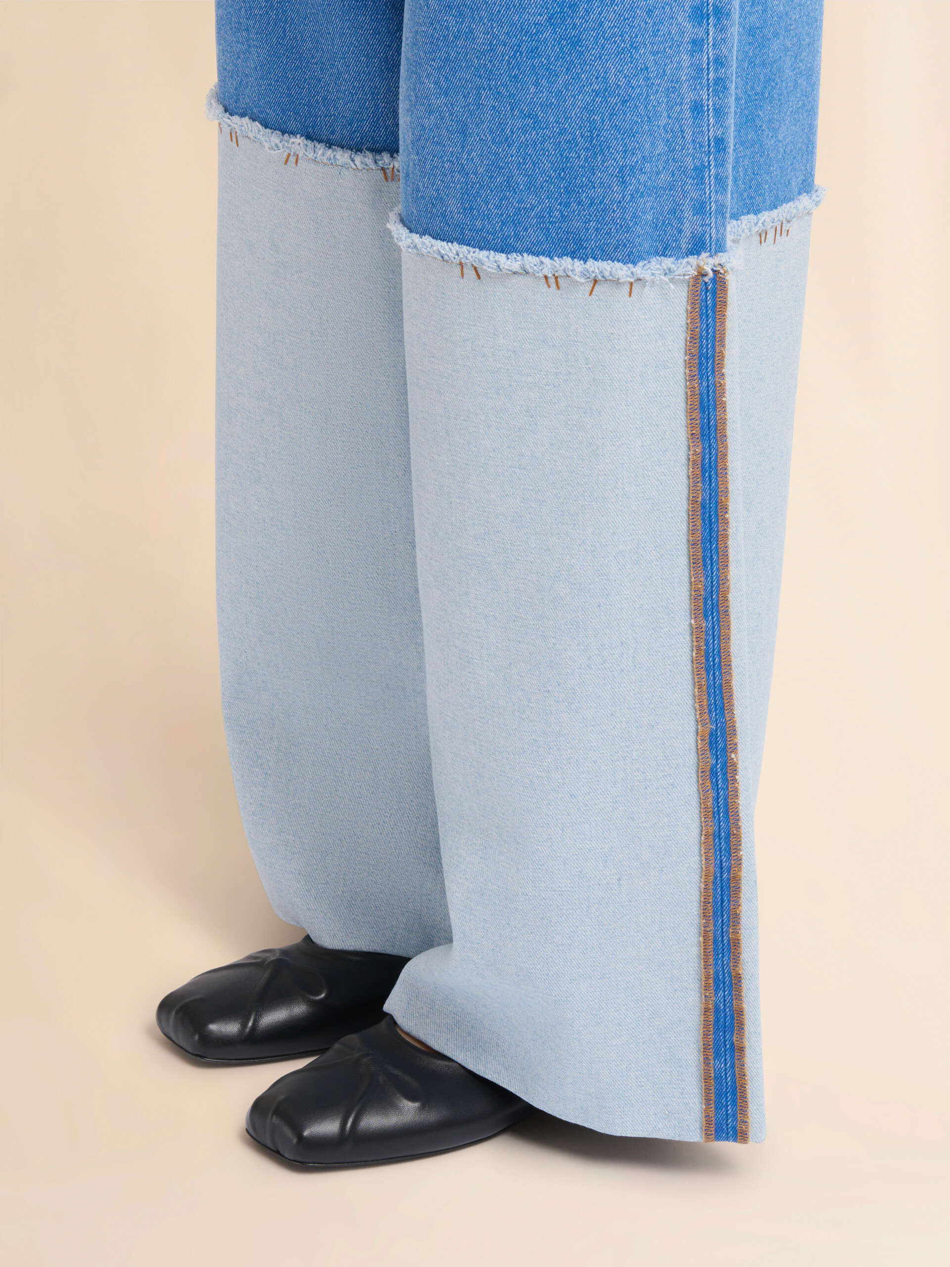 Wide-leg blue denim jeans with extra high cuffs - Pants - Image 4