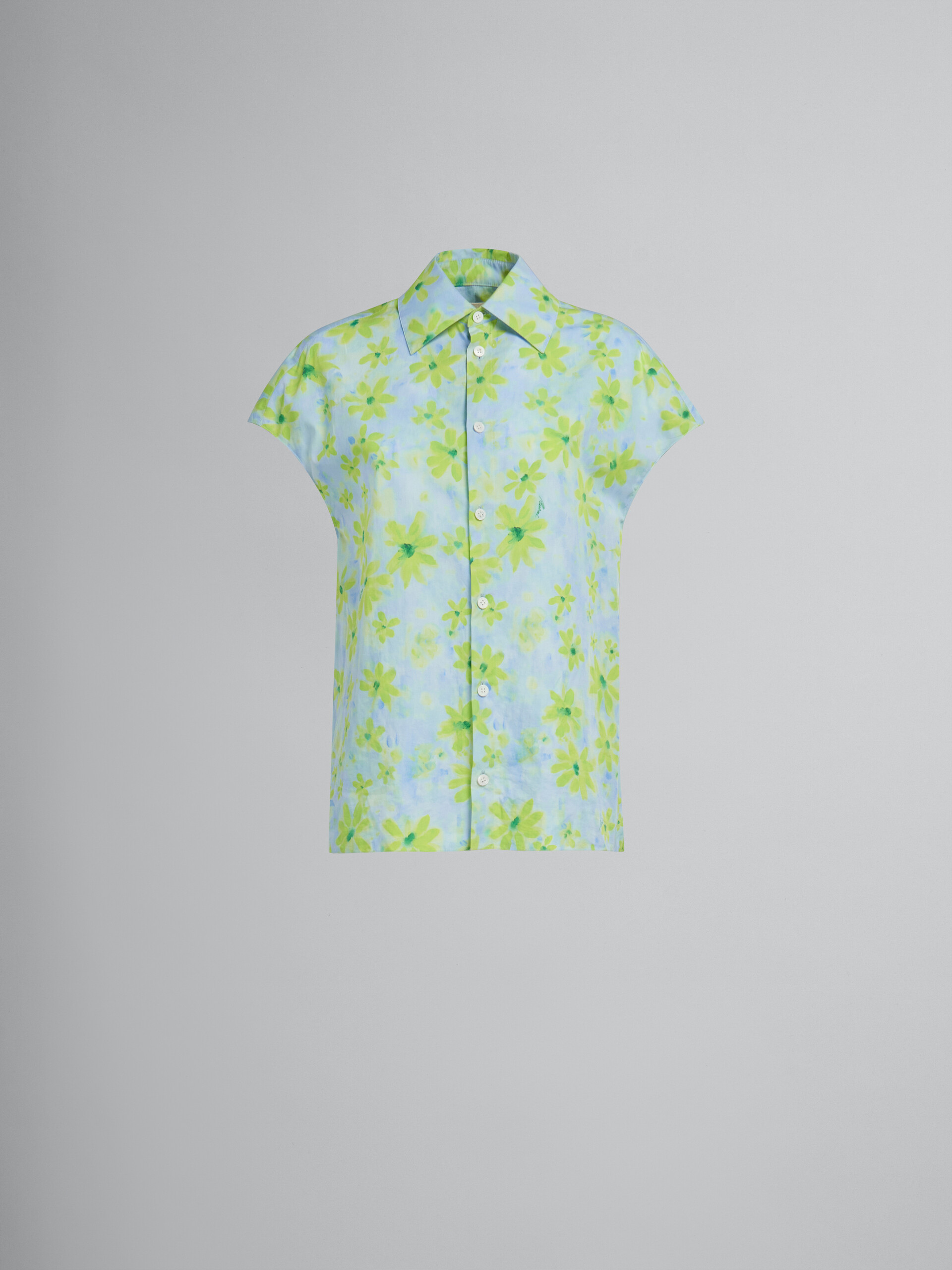 Camicia cocoon in popeline verde chiaro con stampa Parade - Camicie - Image 1