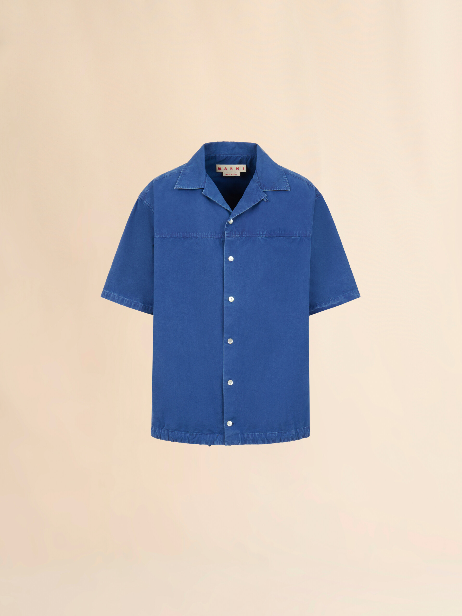 Blue cotton shirt with drawstring hem - Shirts - Image 1