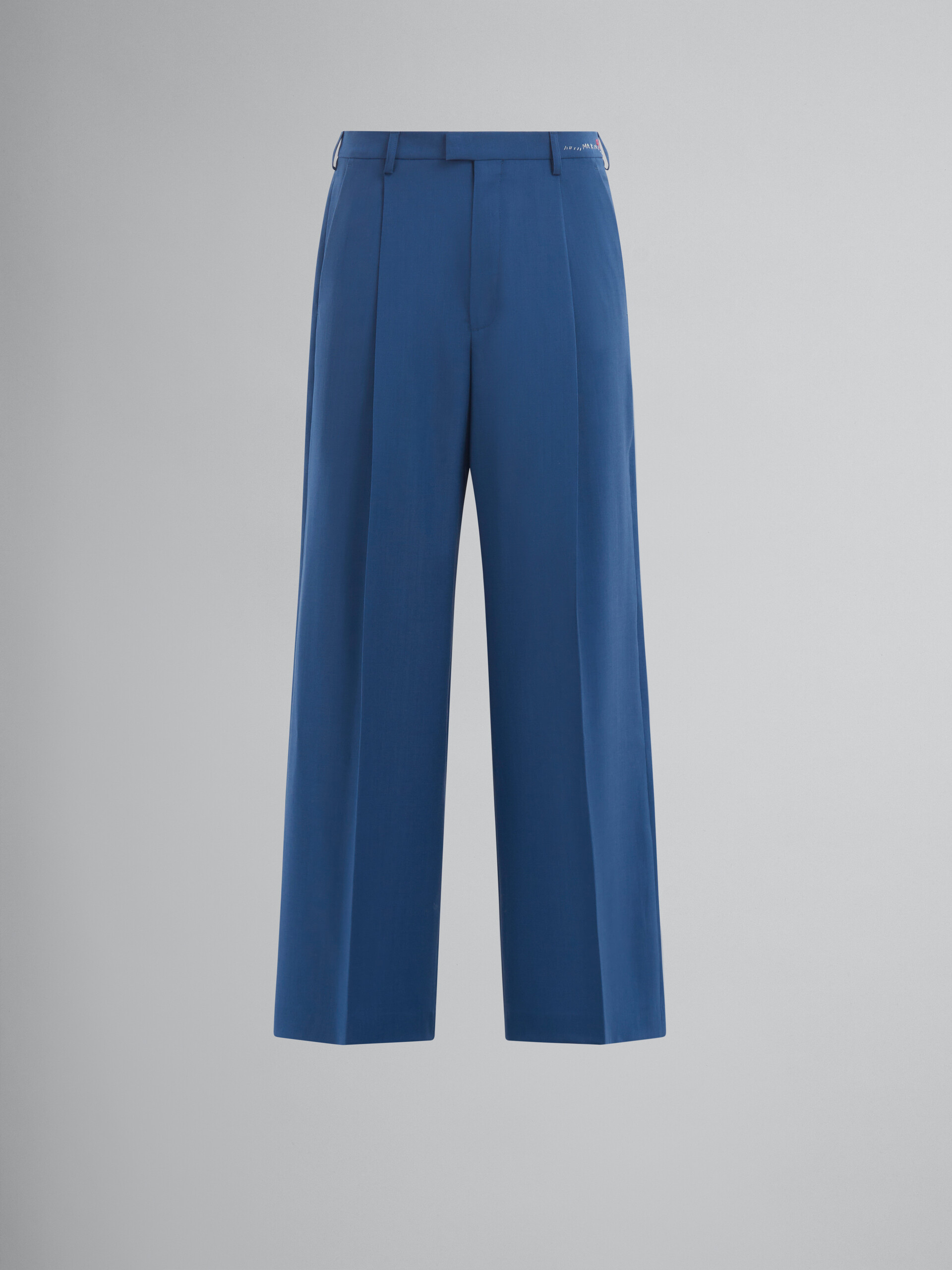 Pantalon en laine mohair bleue avec plis - Pantalons - Image 1