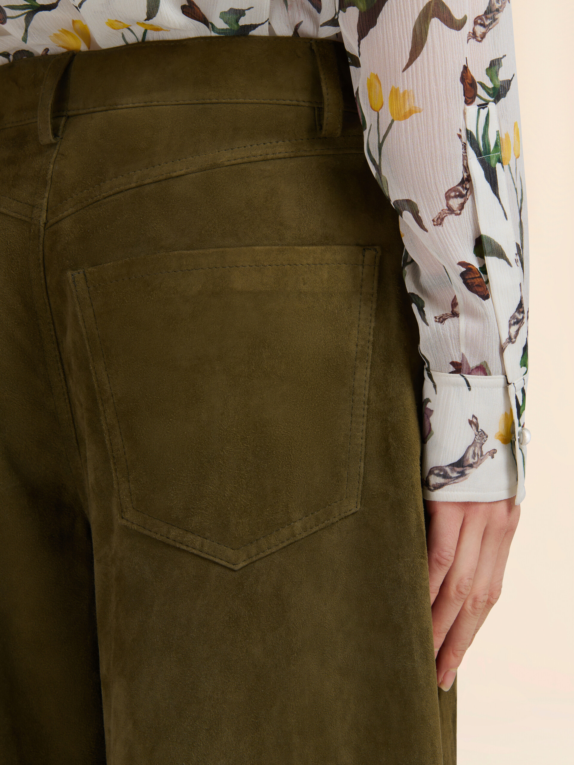 Deep green suede twisted trousers - Pants - Image 4
