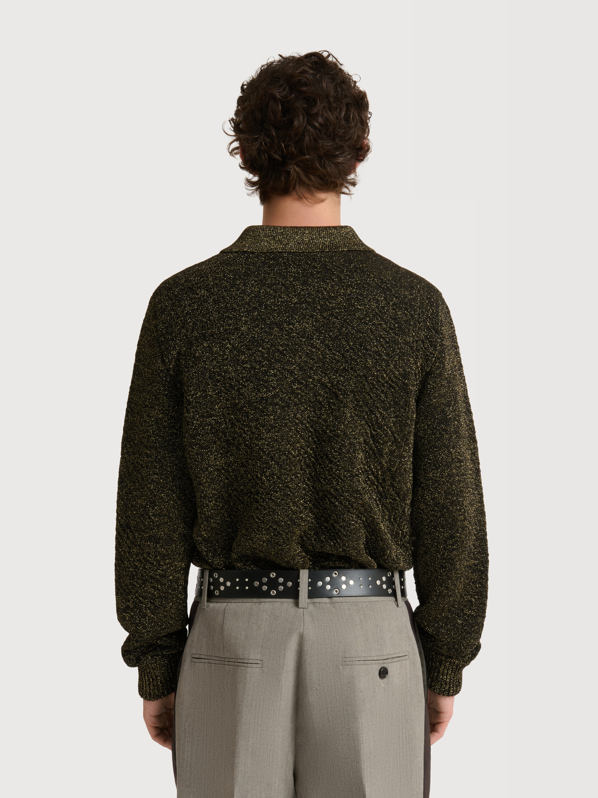 Black wool polo jumper with lurex detailing - Shirts - Image 4