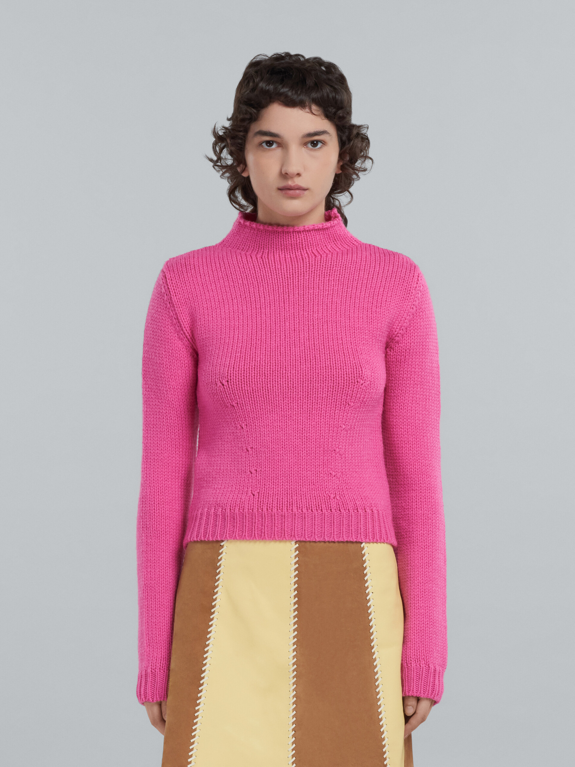Fuchsia wool sweater with logo - Pullovers - Image 2