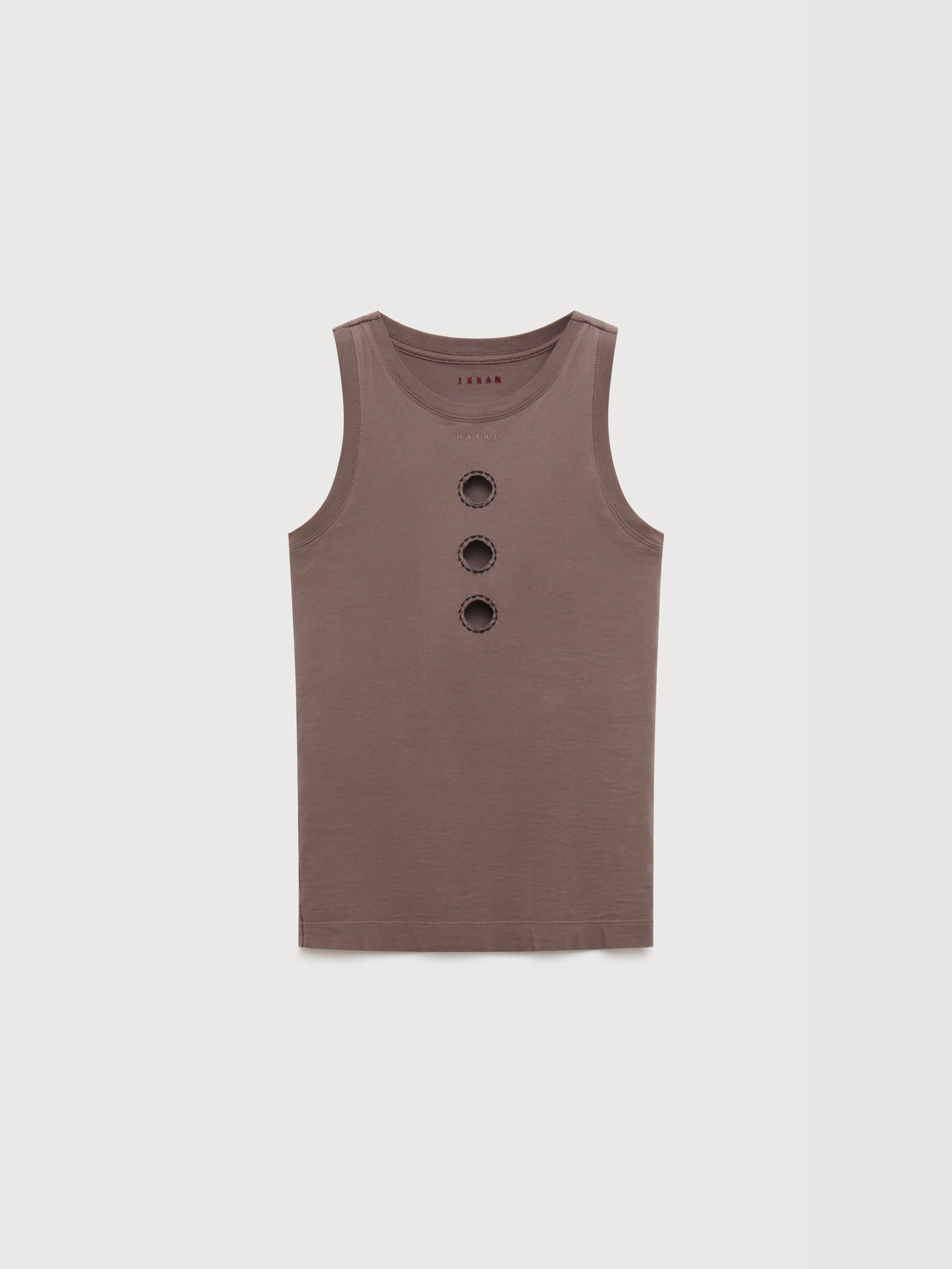 Grey cotton tank top with cut-out polka dots - T-shirts - Image 1