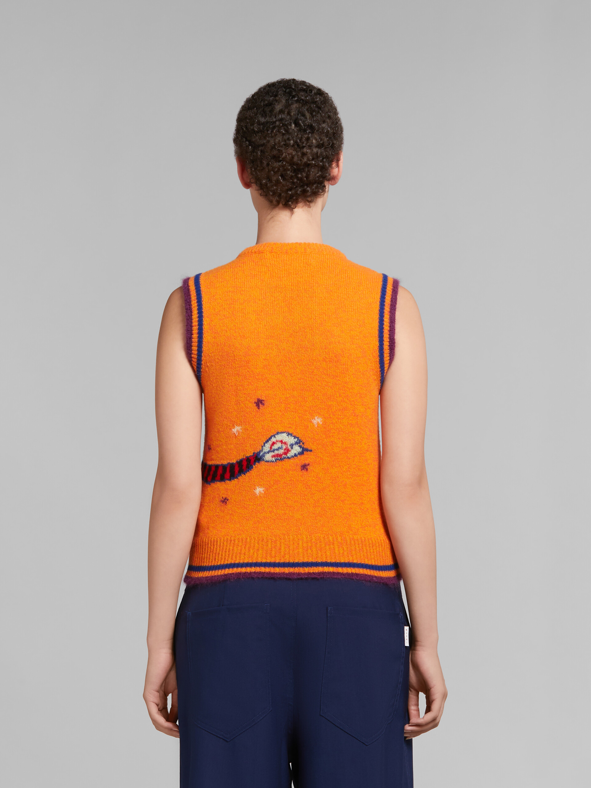 Orange wool-cashmere sleeveless jumper with jacquard dragon - Pullovers - Image 3