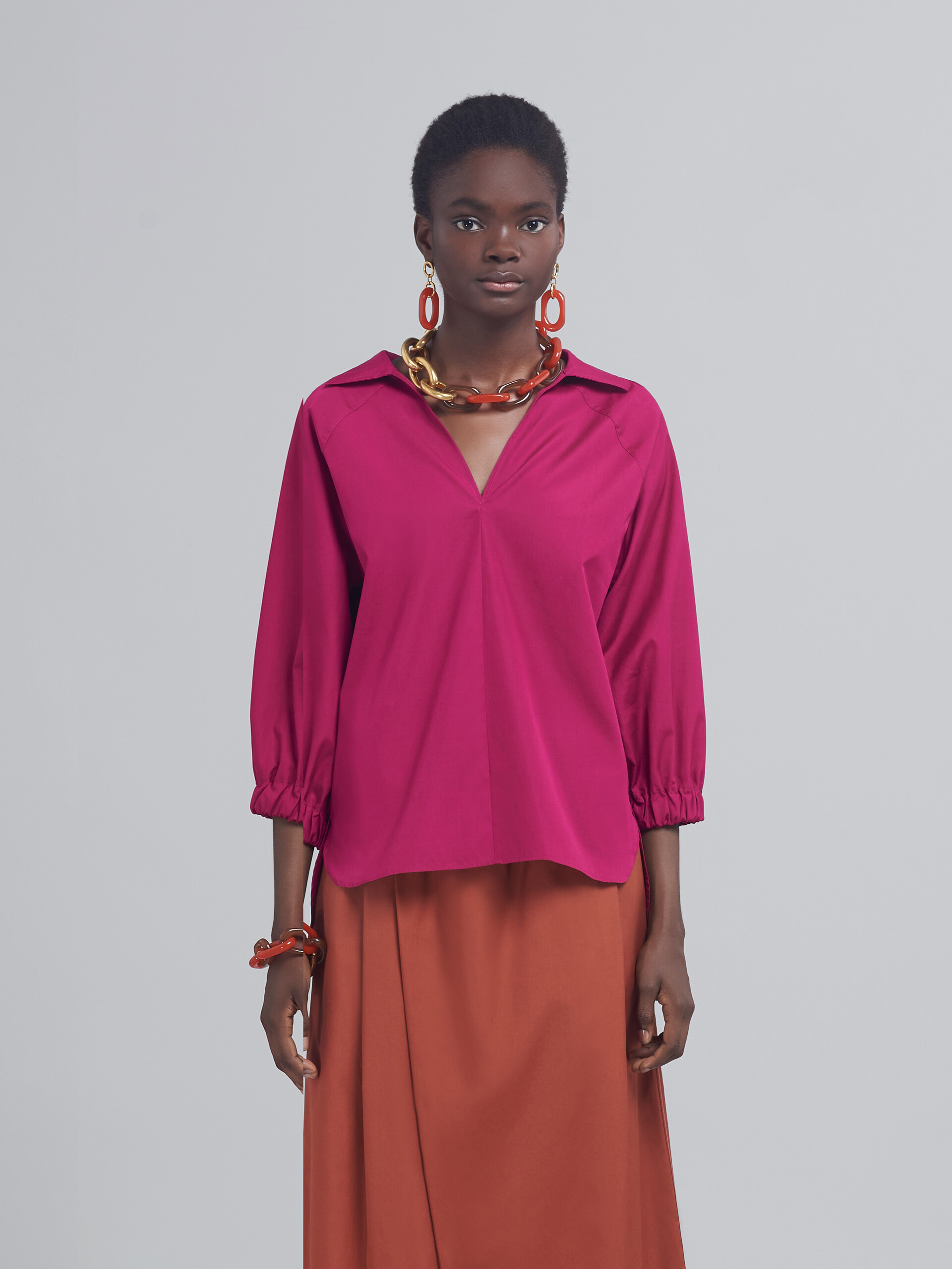 Fuchsiafarbene Bluse aus Baumwollpopeline - Hemden - Image 2