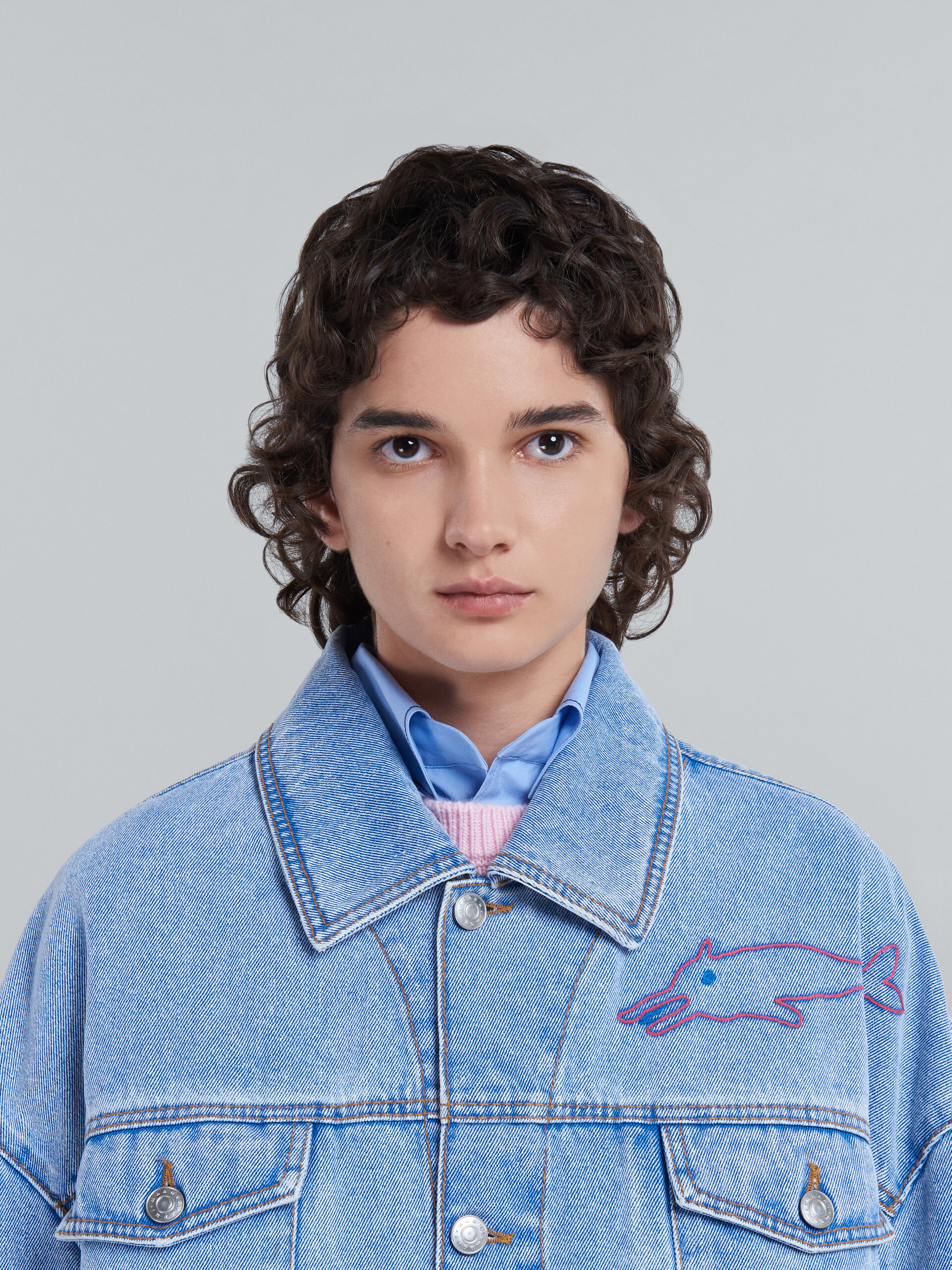 Light blue denim jacket with embroidery - Jackets - Image 4