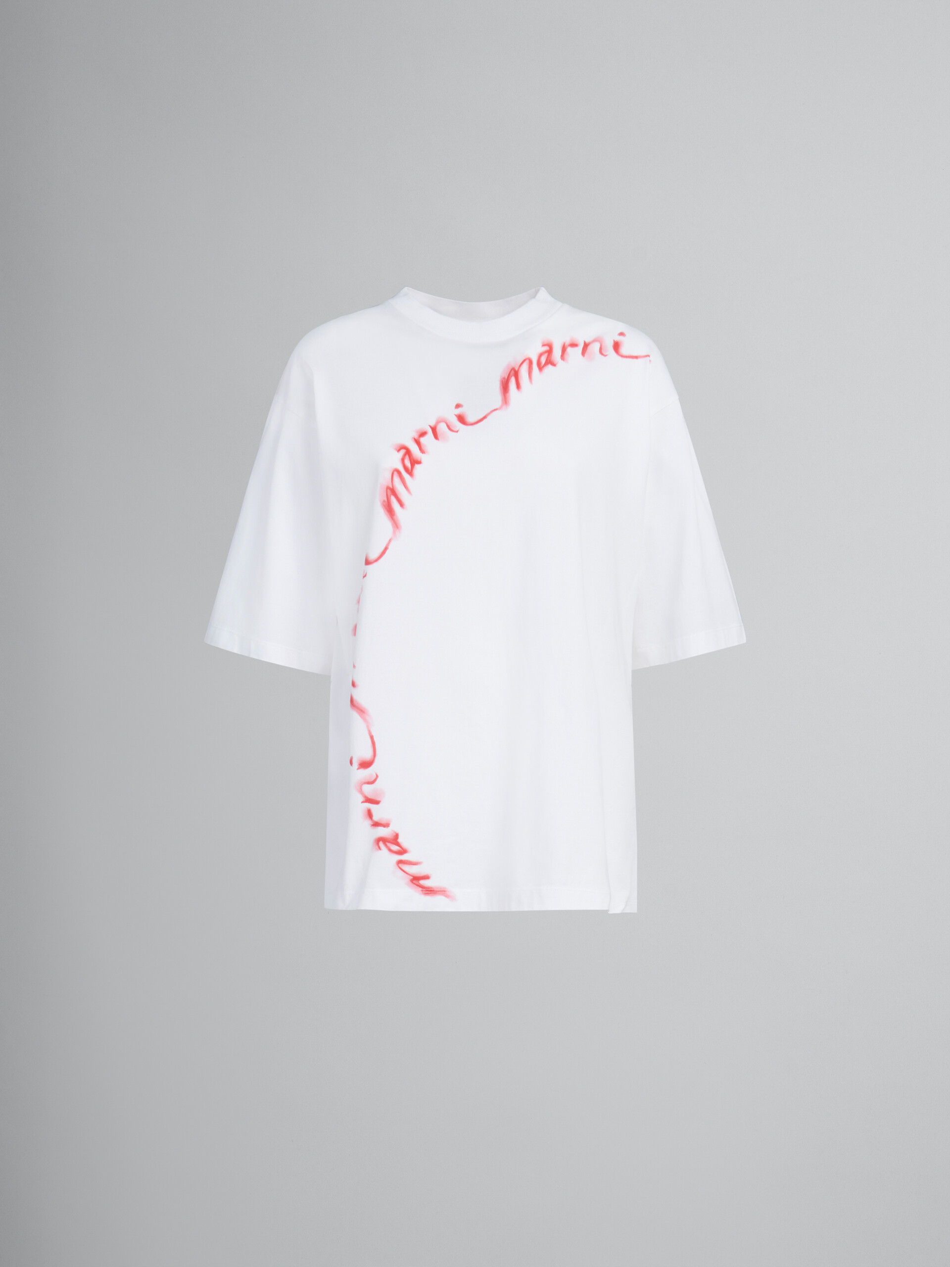 White bio cotton T-shirt with wavy logo - T-shirts - Image 1