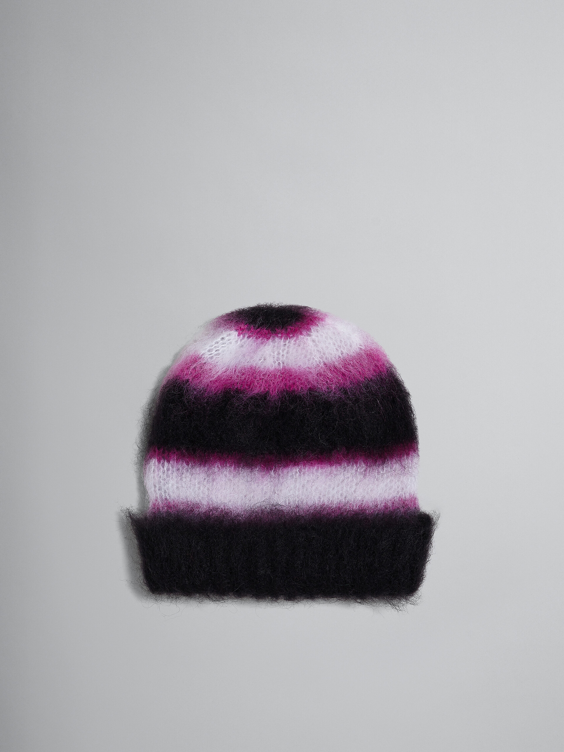 Schwarz gestreifte Mütze aus Mohair und Wolle - Hüte - Image 1