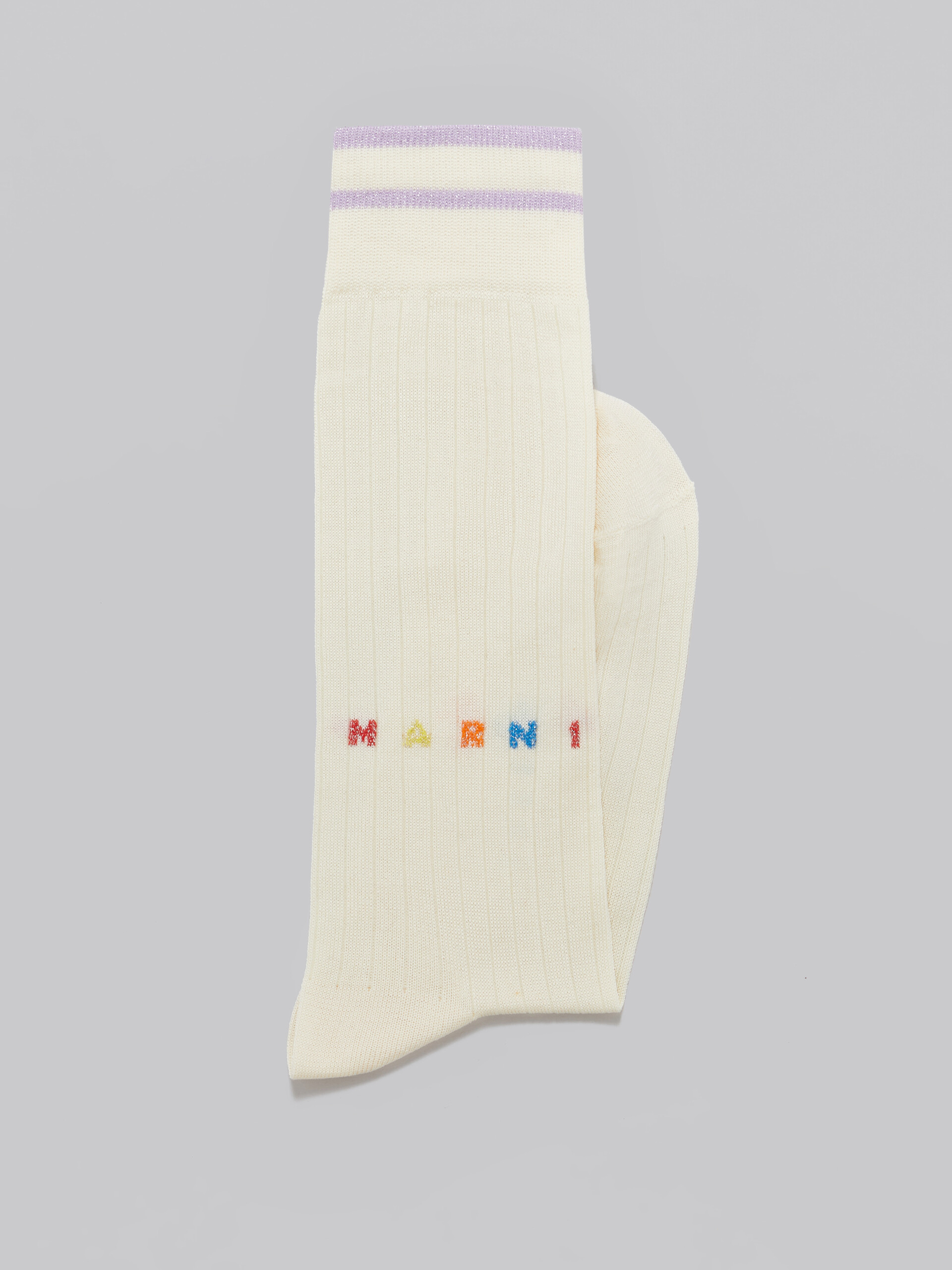 White cotton socks with Lurex logo - Socks - Image 2