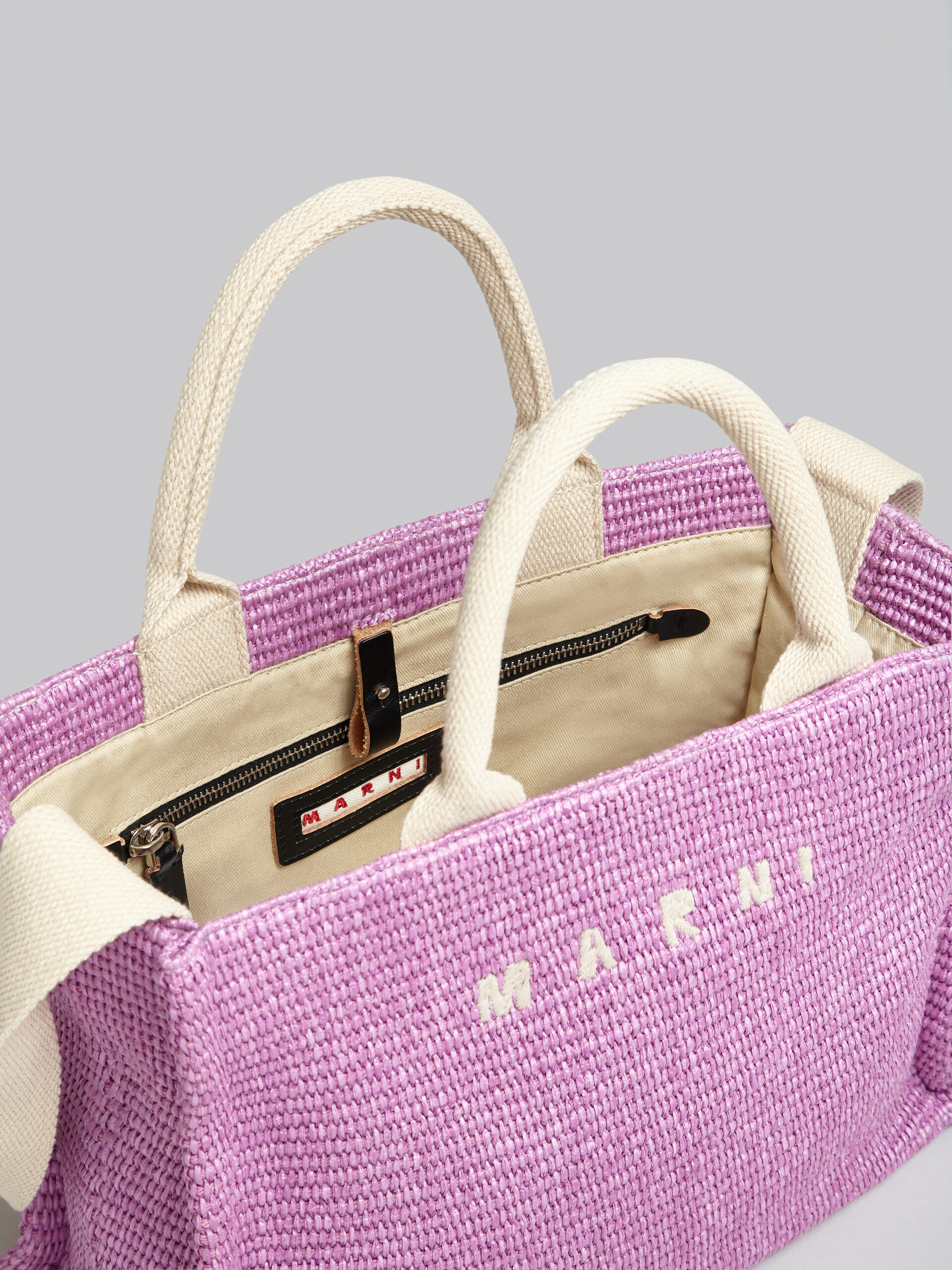 Small Tote in lilac raffia-effect fabric - Shopping Bags - Image 4