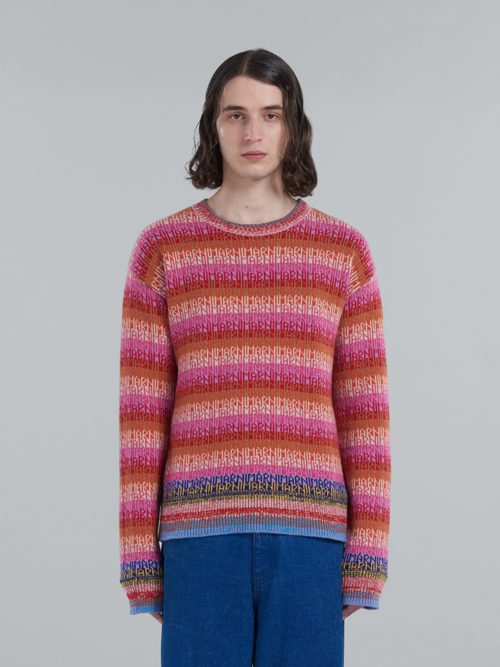 Wool top with multicolour stripes and jacquard logo - Pullovers - Image 2