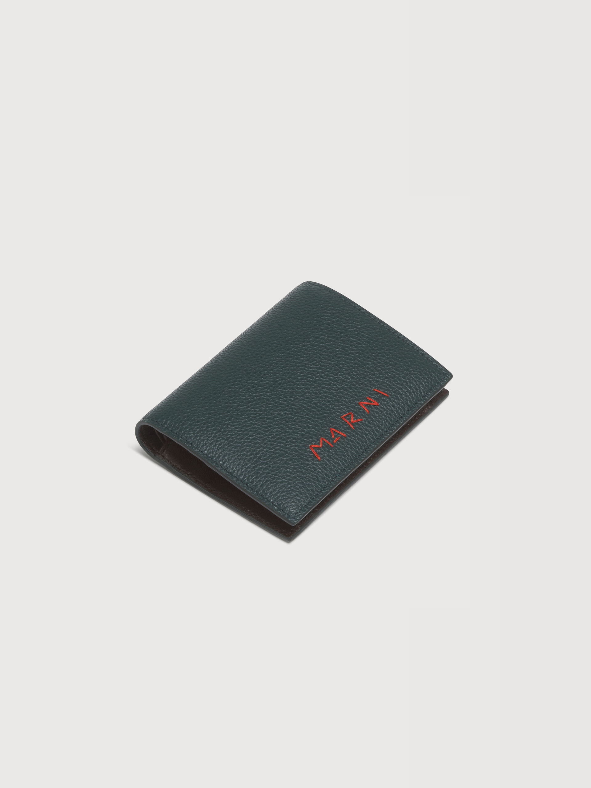 Grey leather bifold wallet with Marni Mending embroidery - Wallets - Image 5