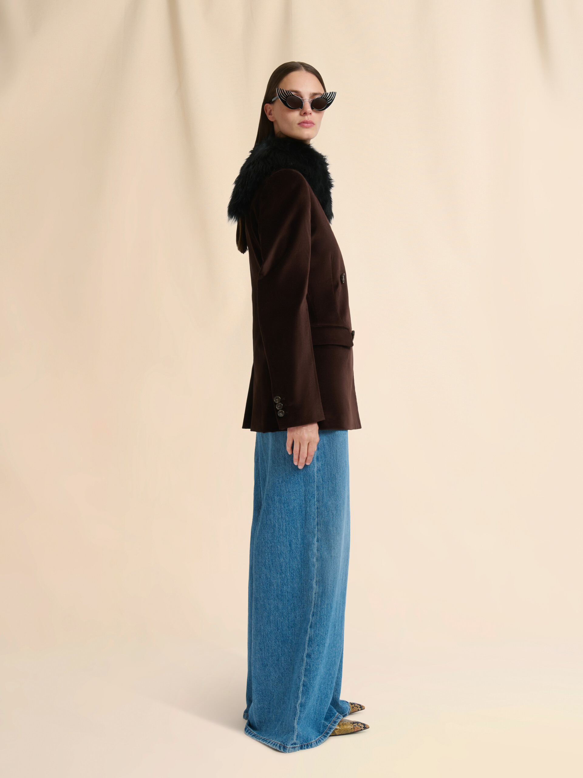 Brown velvet blazer with pony hair accents - Jackets - Image 6