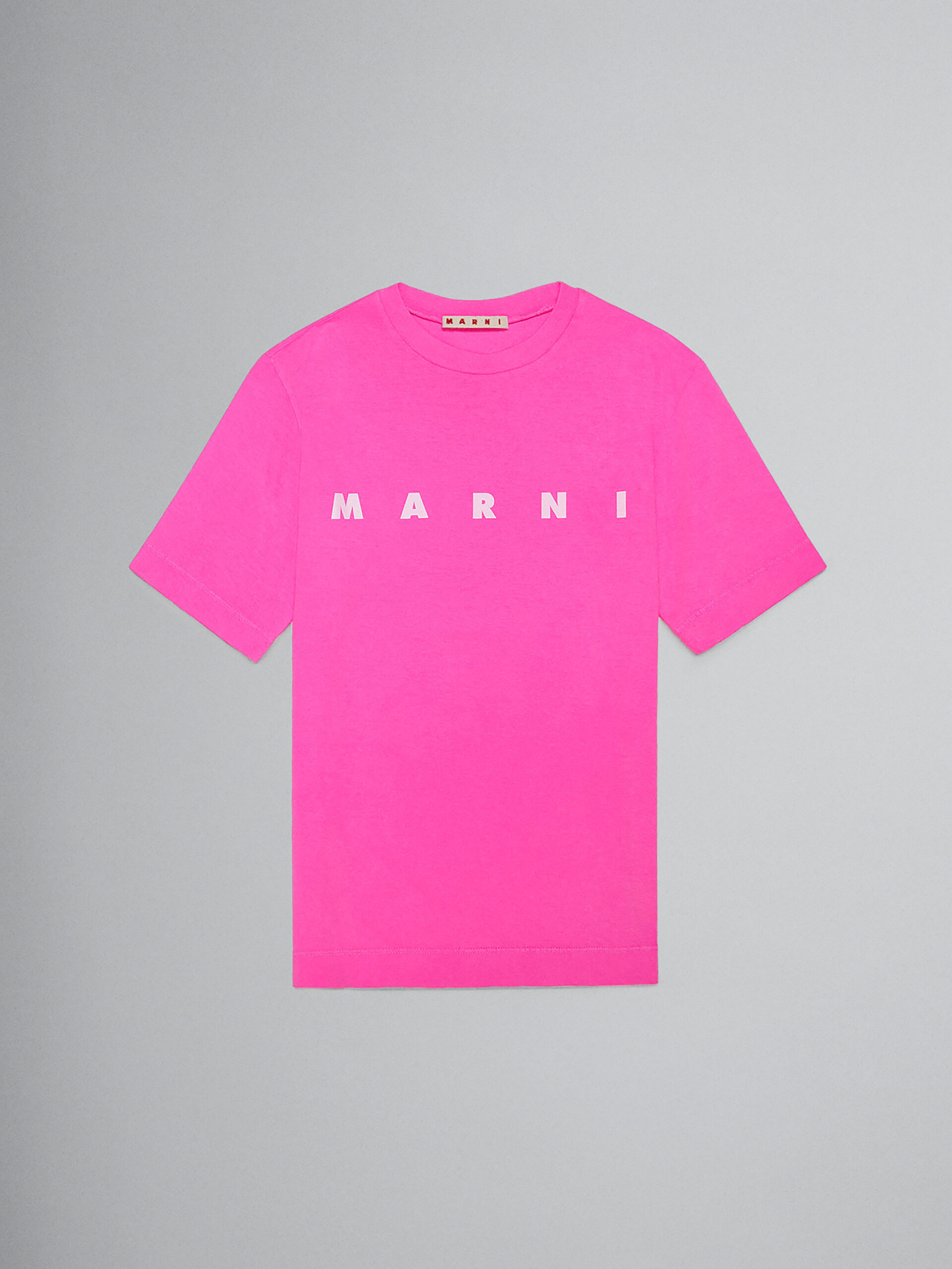 T-shirt rosa fluo in jersey con logo - T-shirt - Image 1