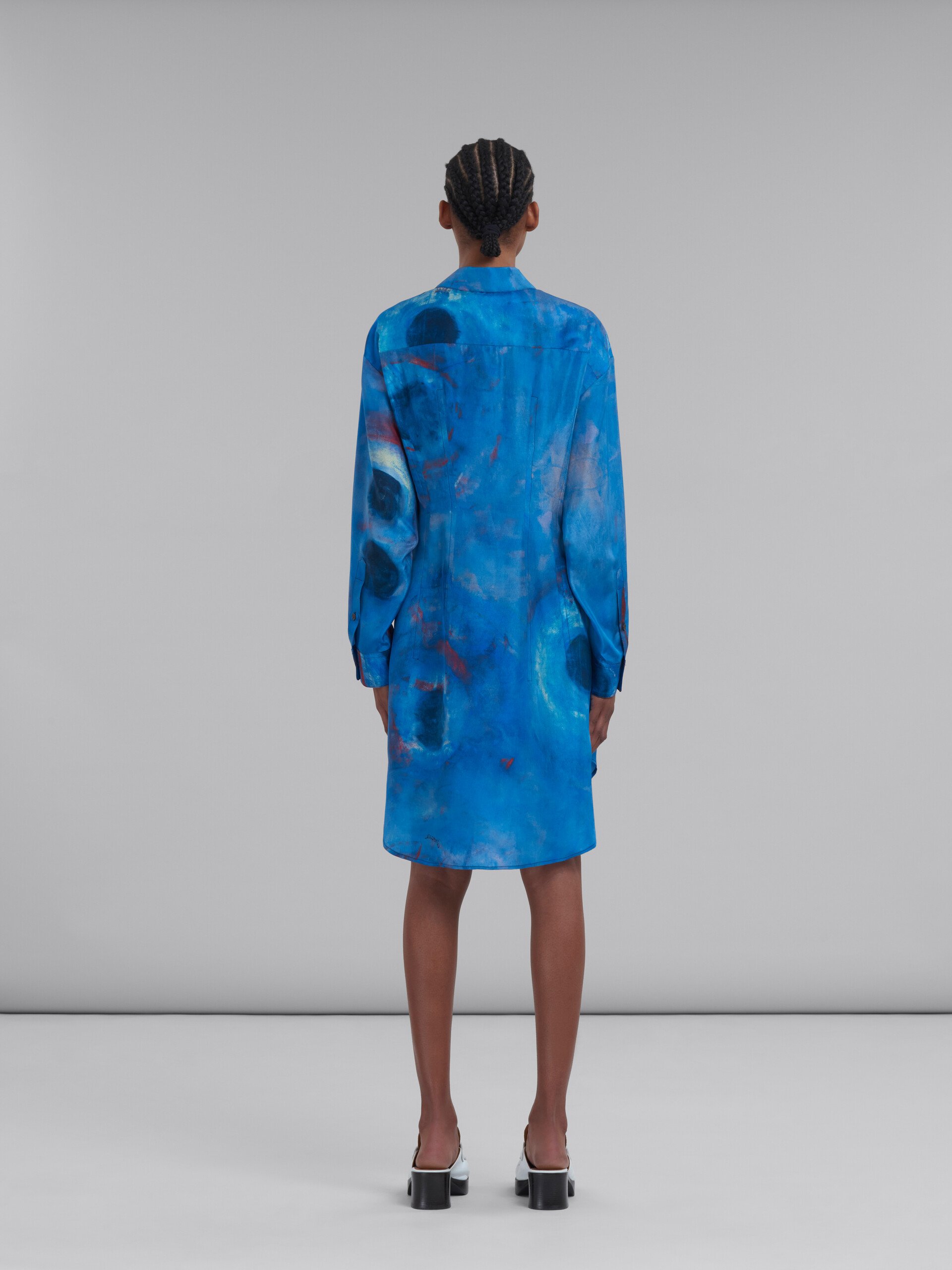 Silk shirt dress with Buchi Blue print - Dresses - Image 3