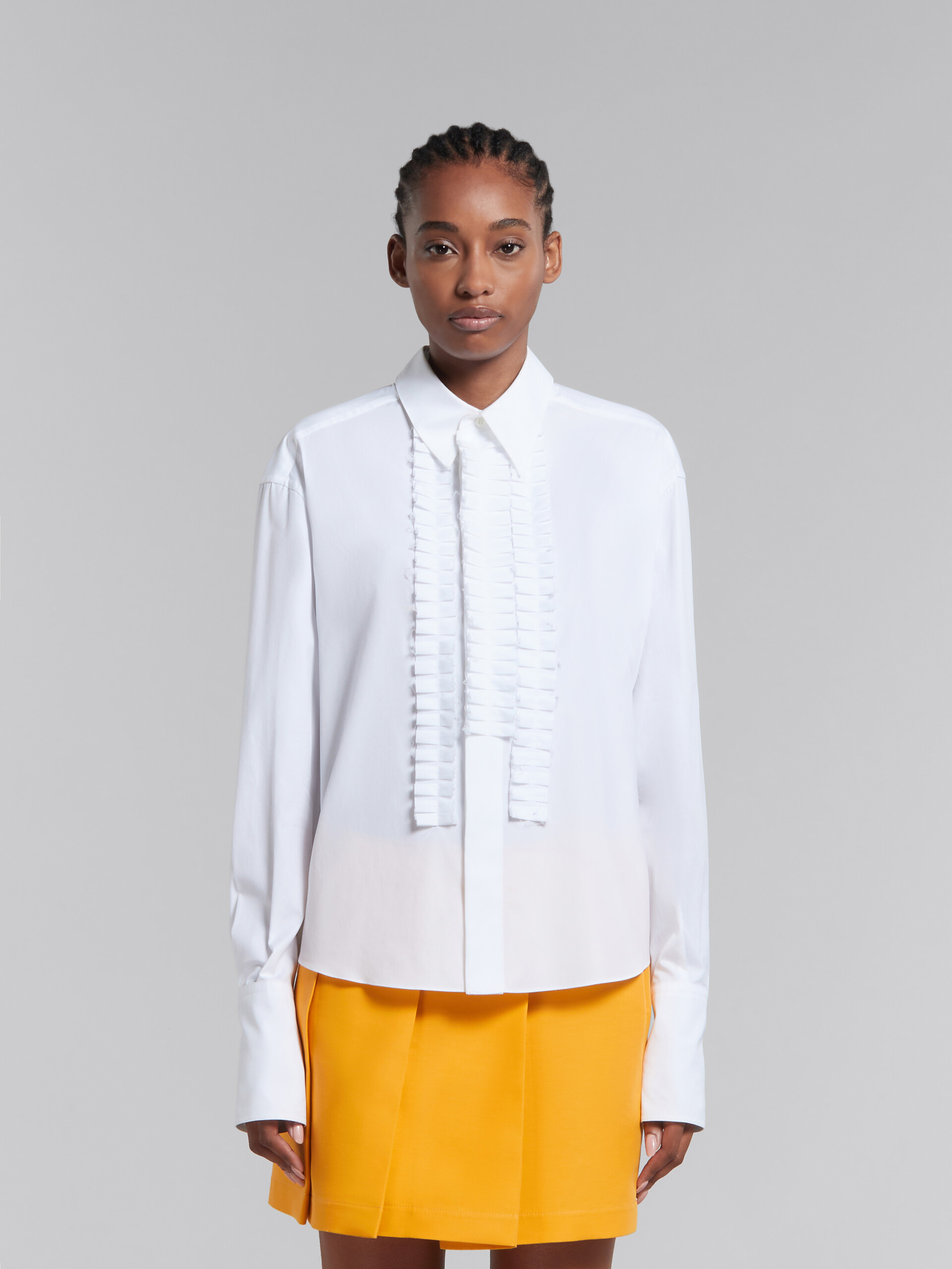 White organic poplin shirt with ruffles - Shirts - Image 2