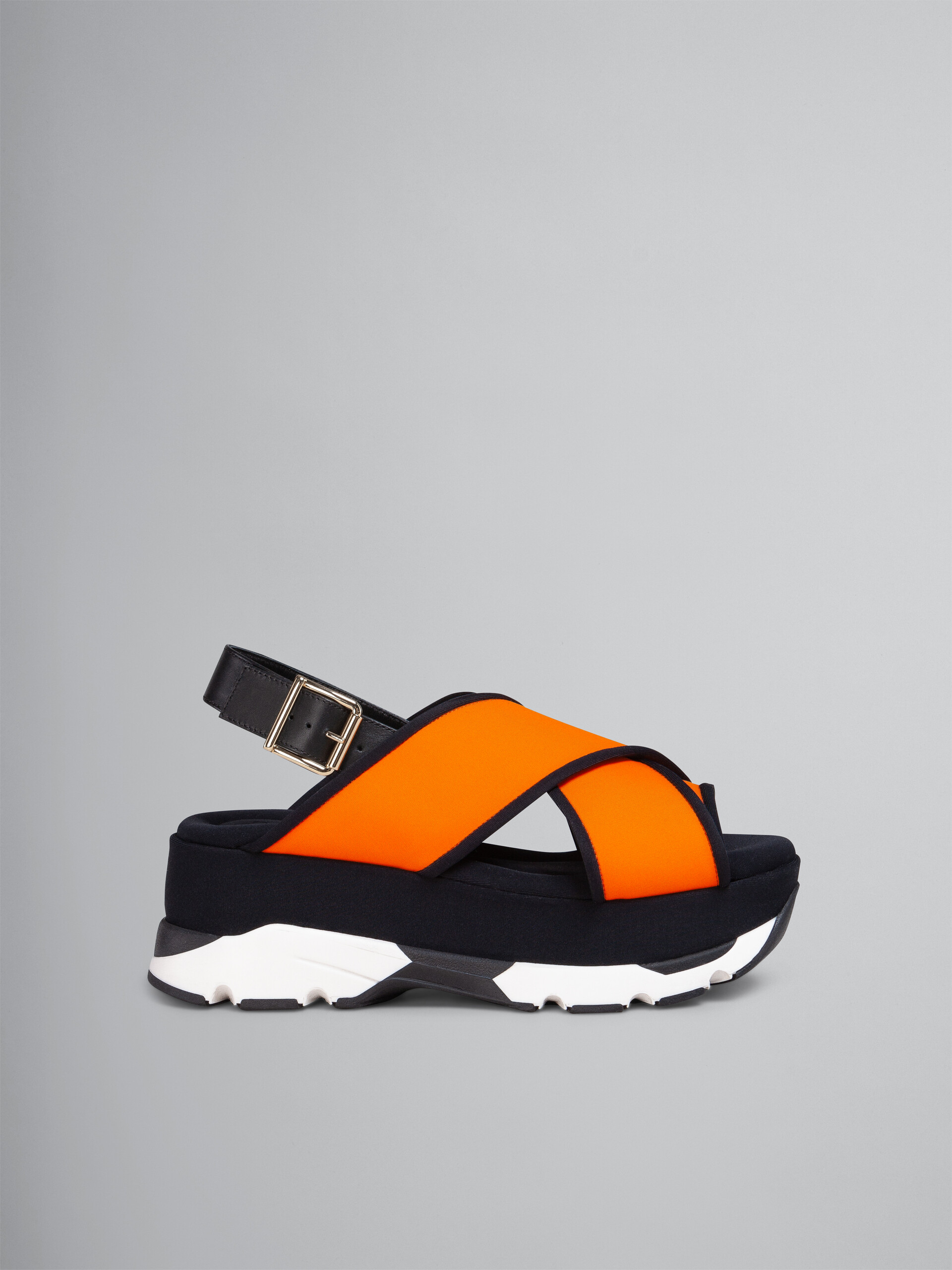Sandalo zeppa in tessuto tecnico arancio - Sandali - Image 1