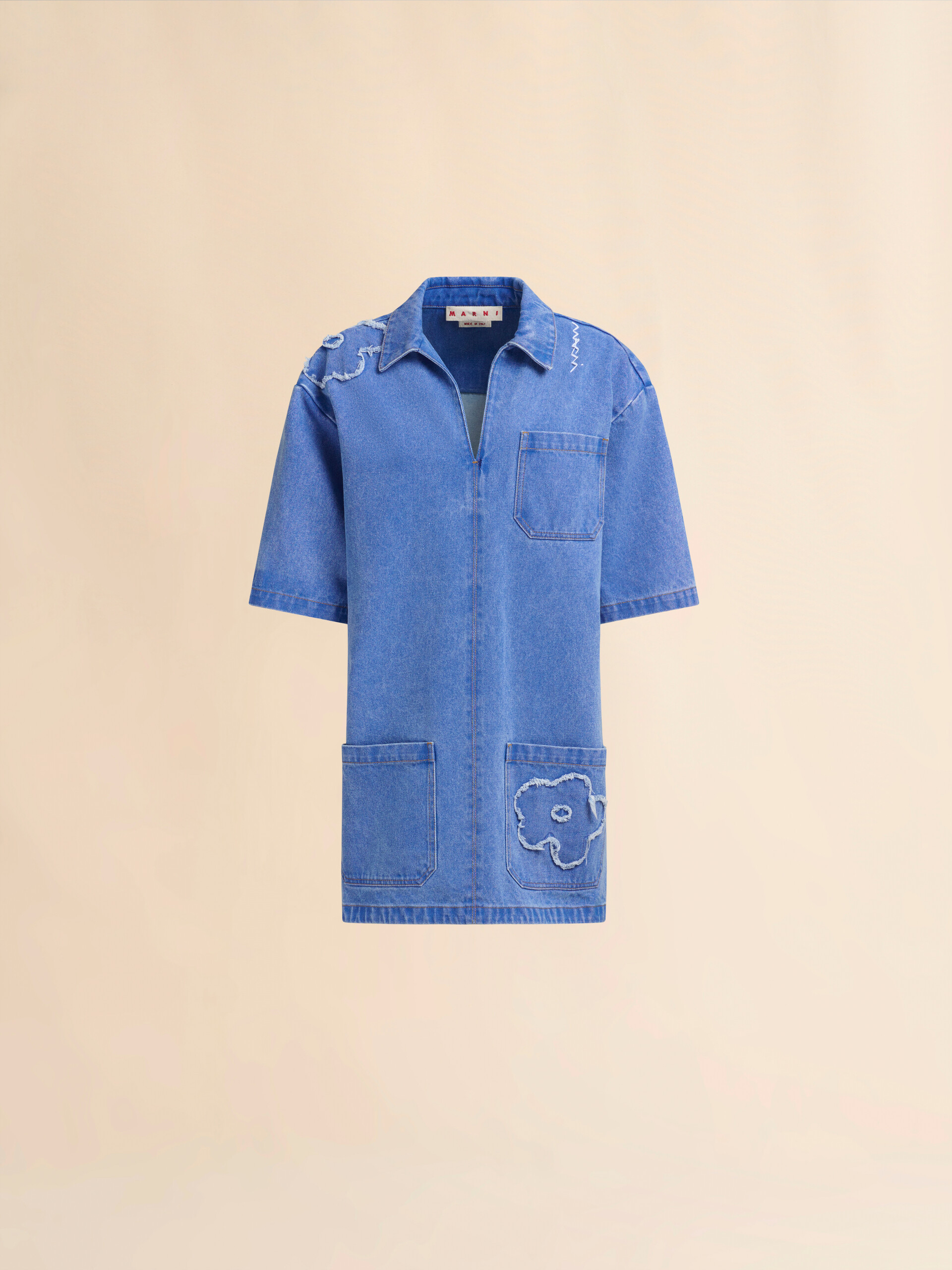 Short denim dress with patch detail - Dresses - Image 1