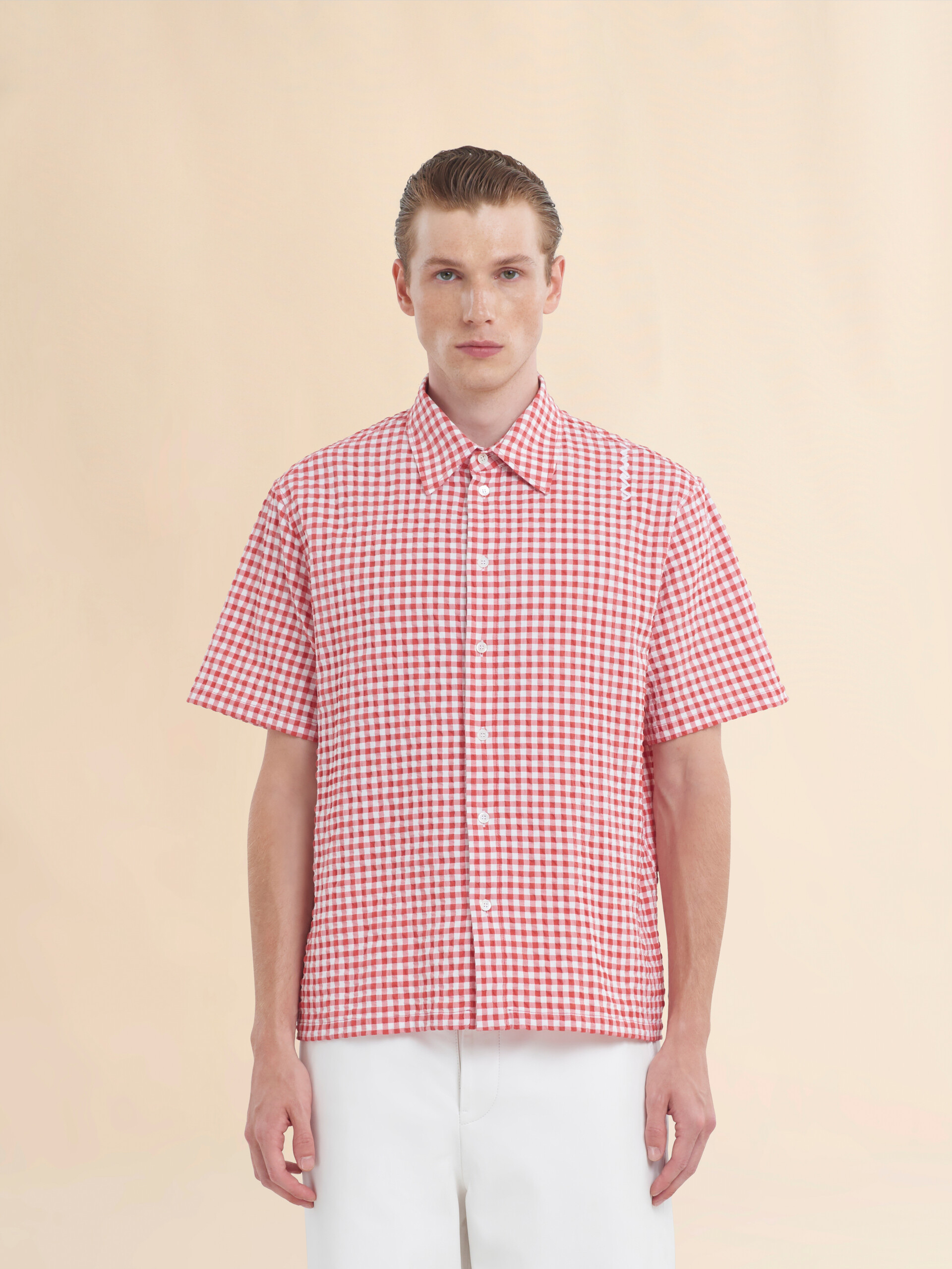 Light blue and white seersucker checked shirt - Shirts - Image 2