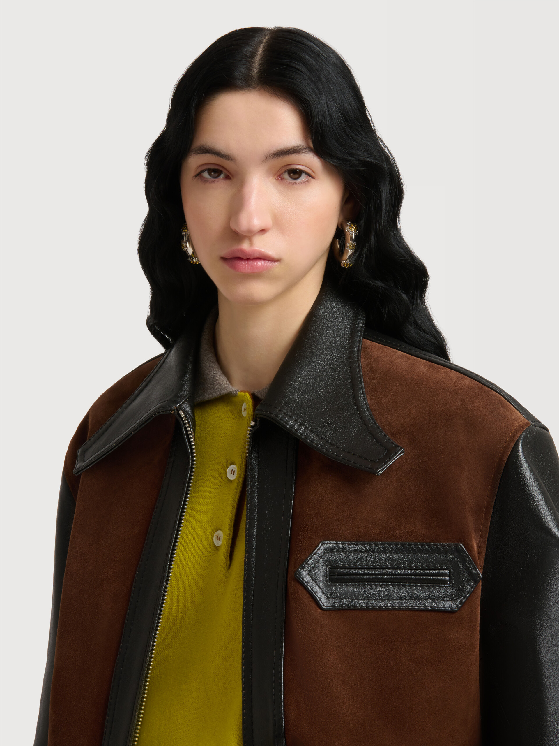 Black leather jacket with crust front - Jackets - Image 5