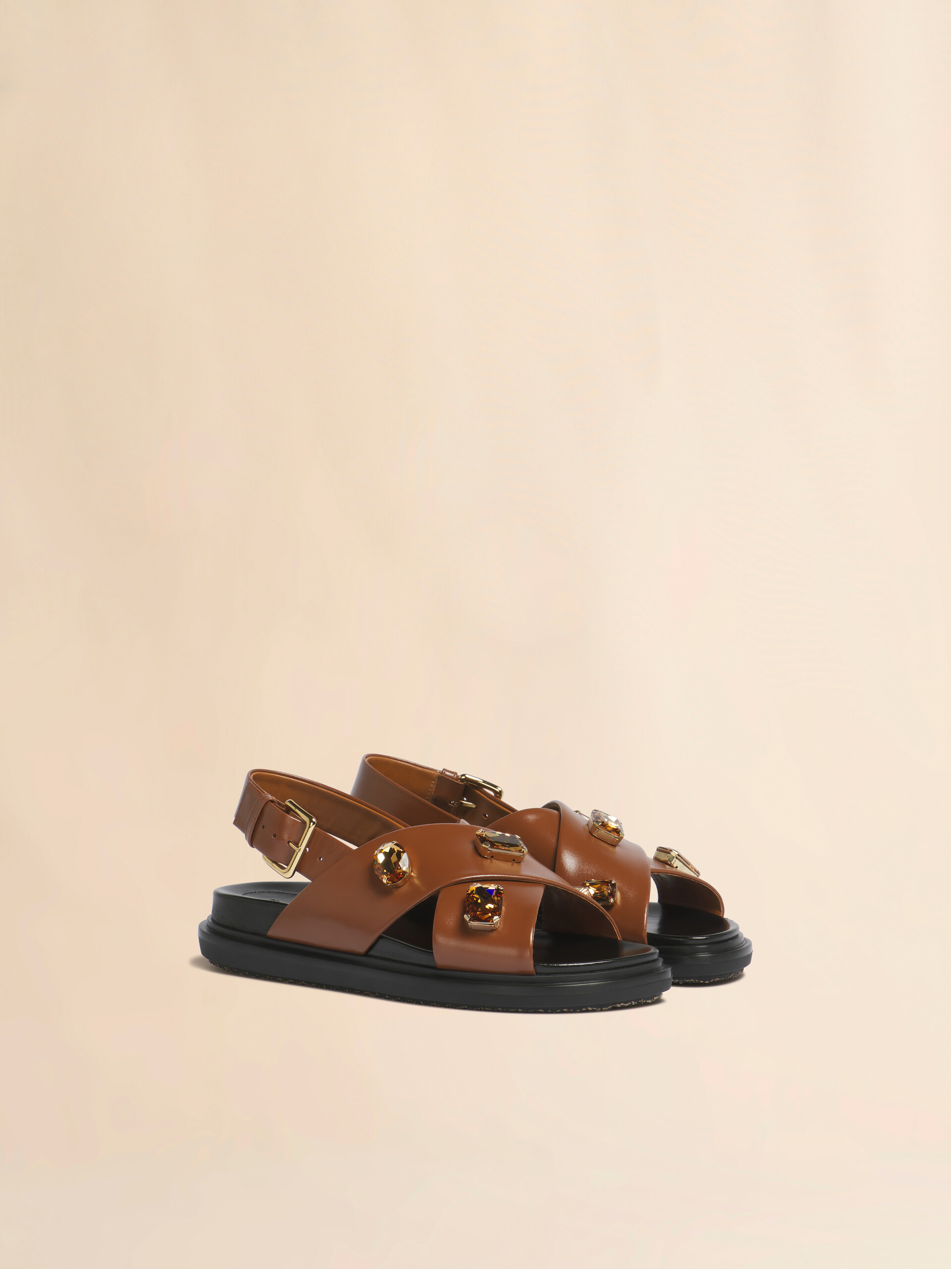 Brown leather Fussbett with crystals - Sandals - Image 2