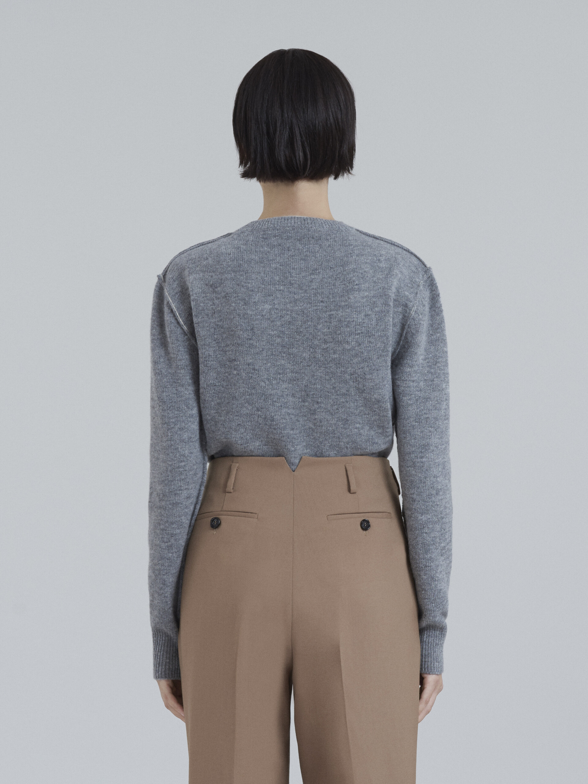 Grey Shetland wool long-sleeved sweater with embroidered Marni logo - Pullovers - Image 3