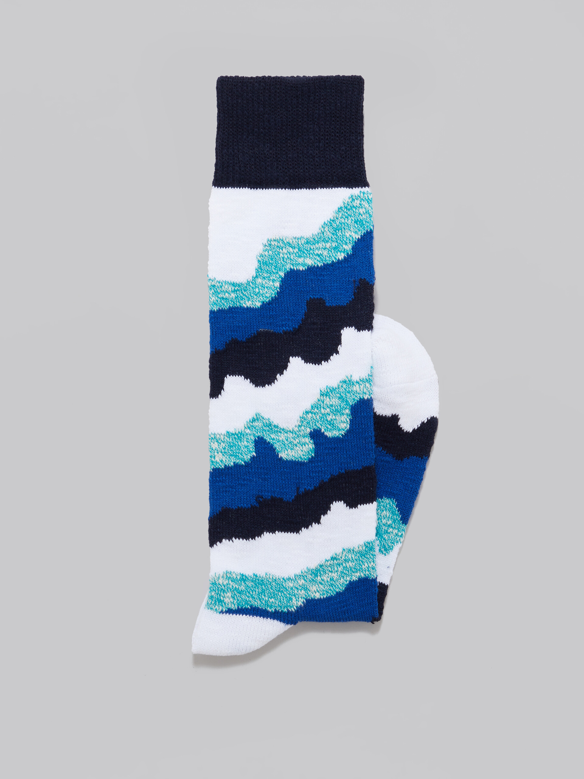 Blue cotton socks with wavy intarsia motif - Socks - Image 2