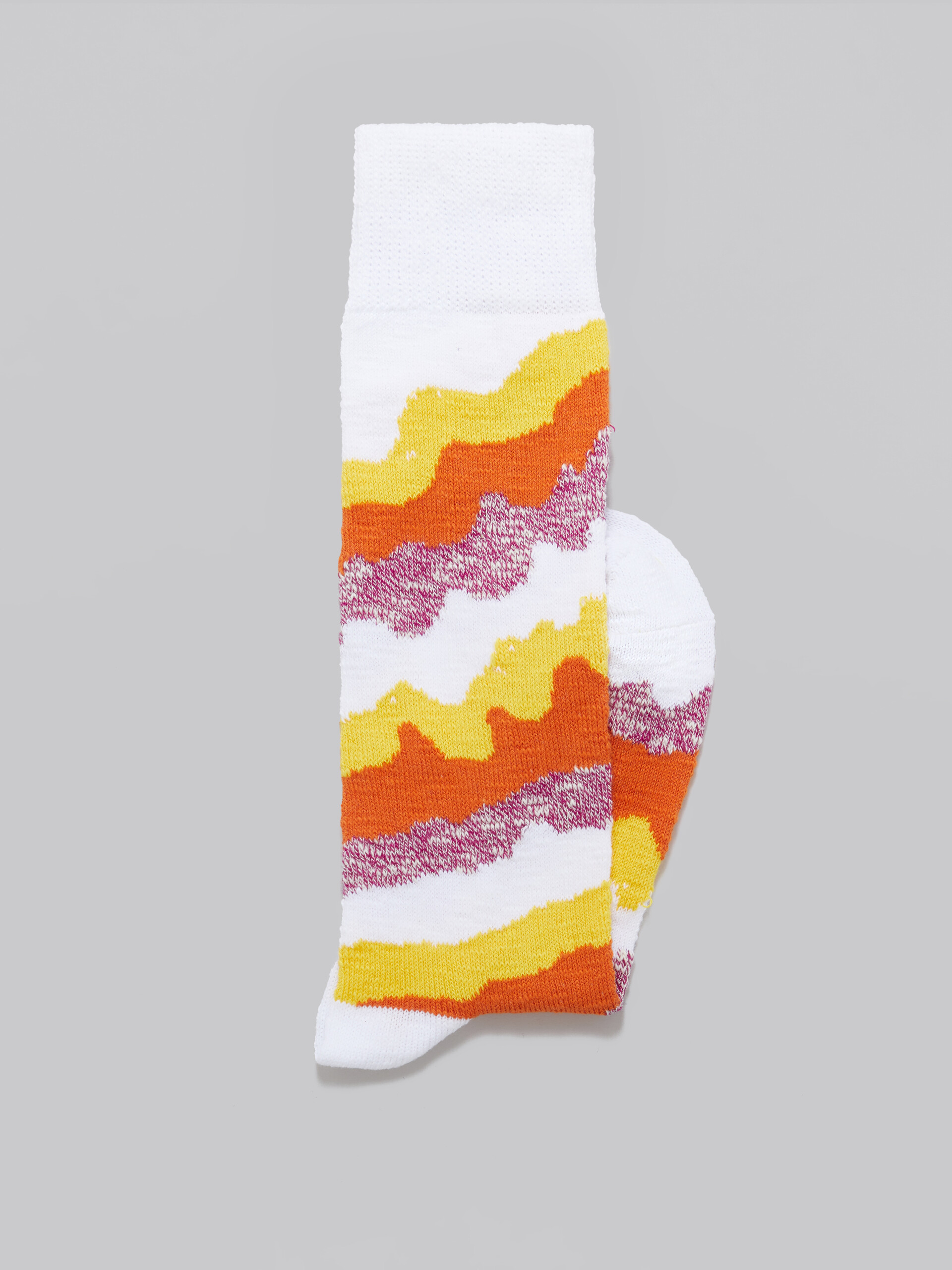 Orange cotton socks with wavy intarsia motif - Socks - Image 2