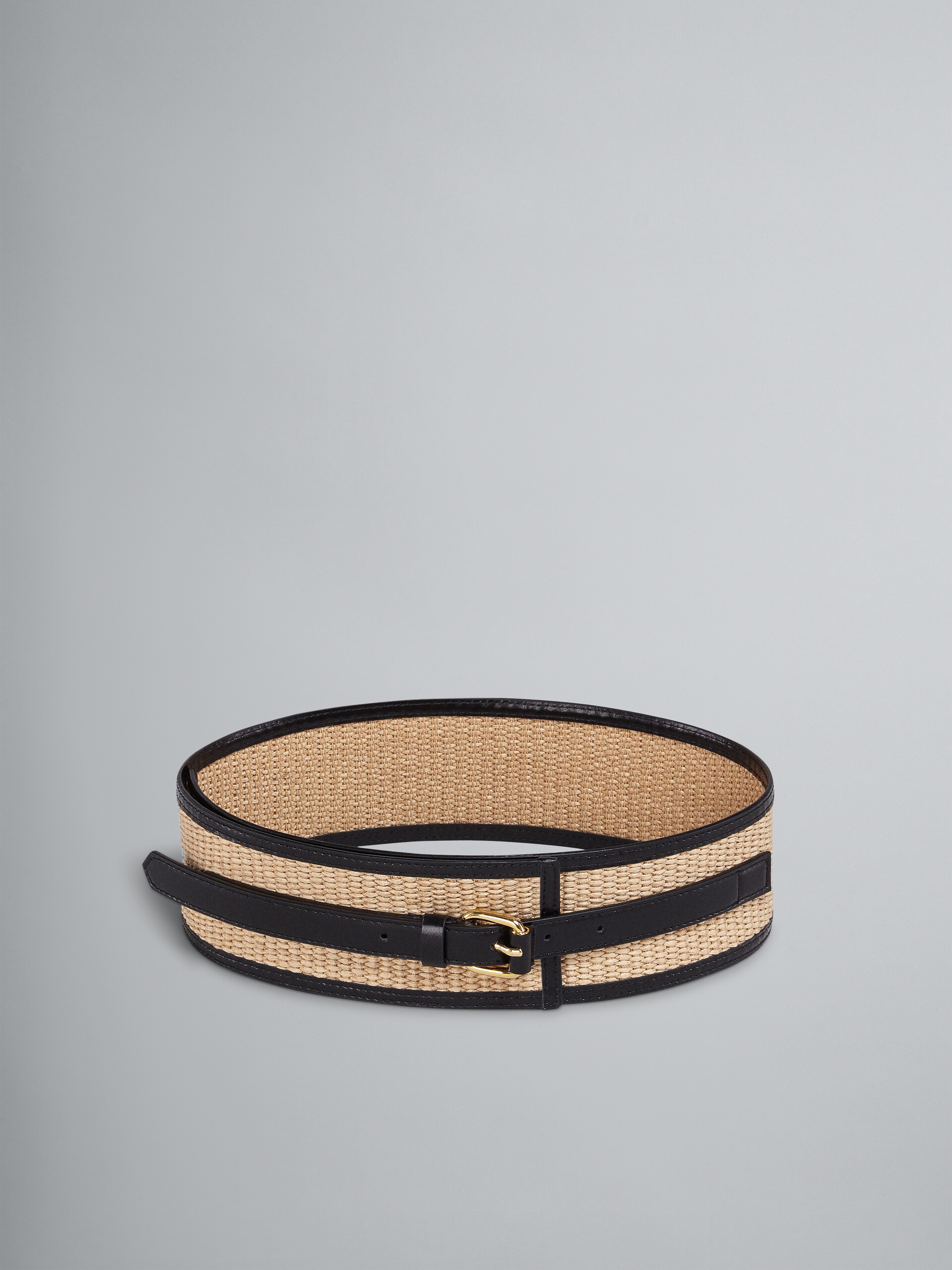 Black leather and raffia belt - Belts - Image 1