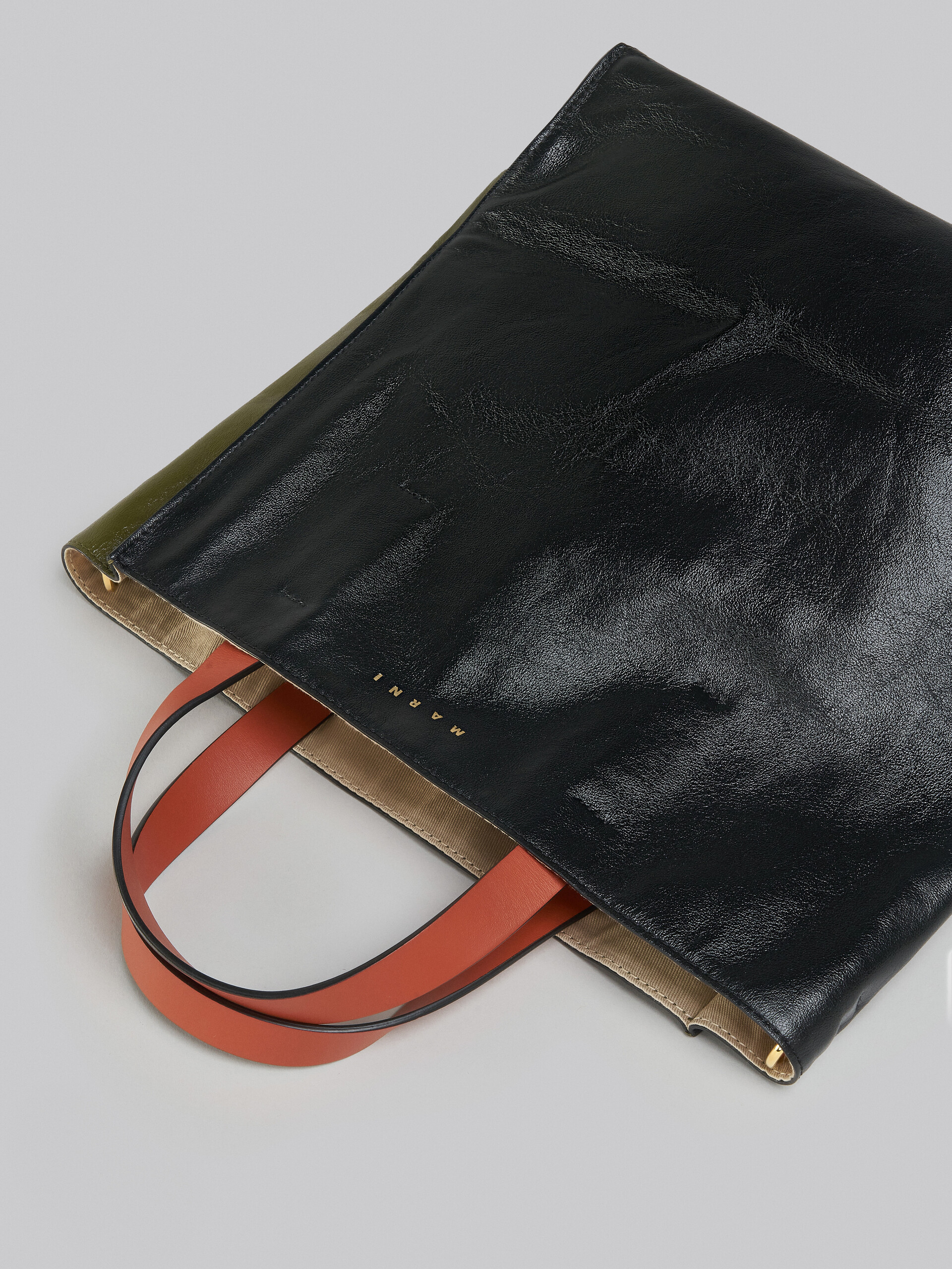 Black green orange tumbled leather MUSEO SOFT bag - Shopping Bags - Image 5