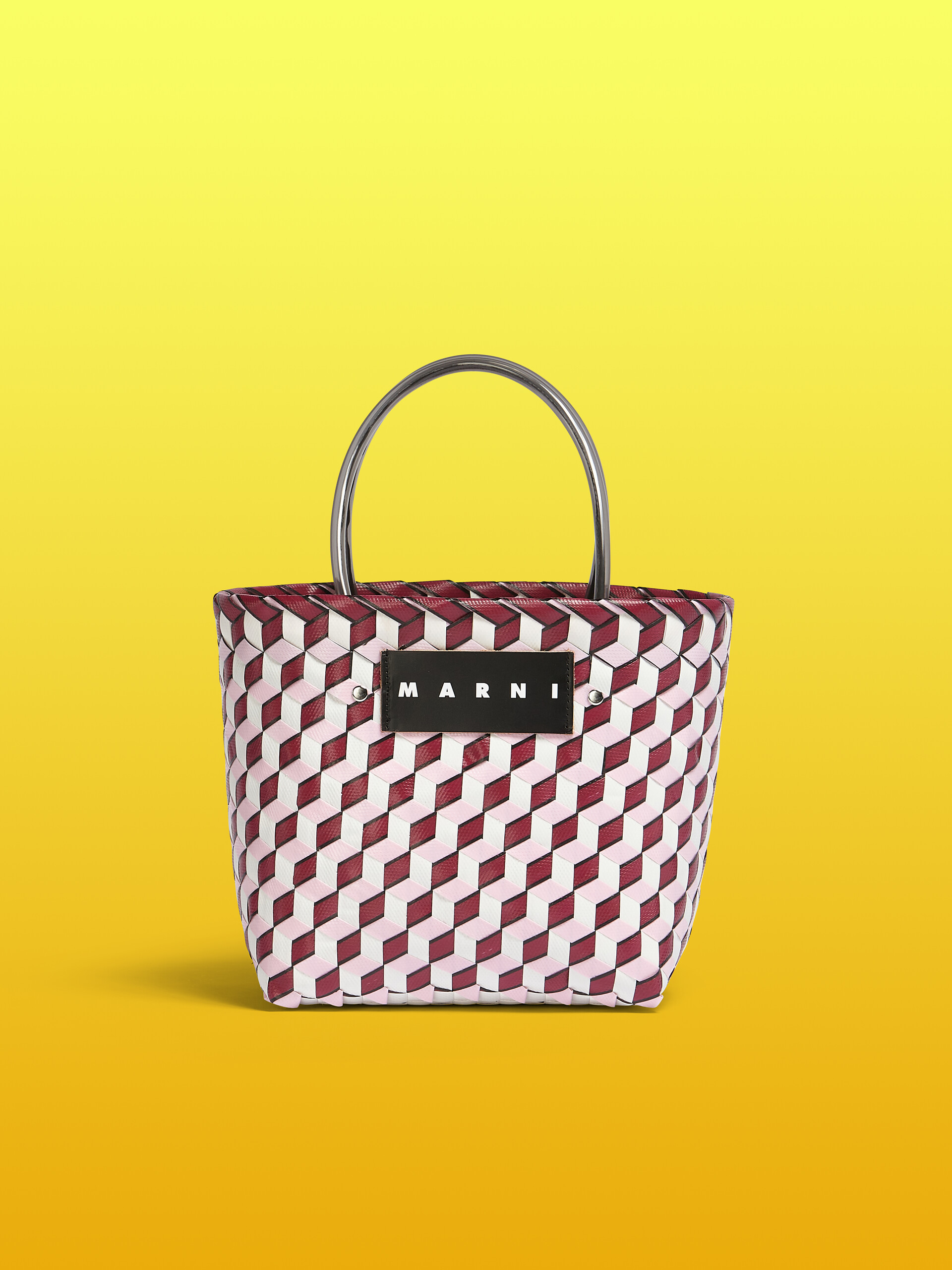 MARNI MARKET 3D BAG in burgundy cube woven material - Shopping Bags - Image 1