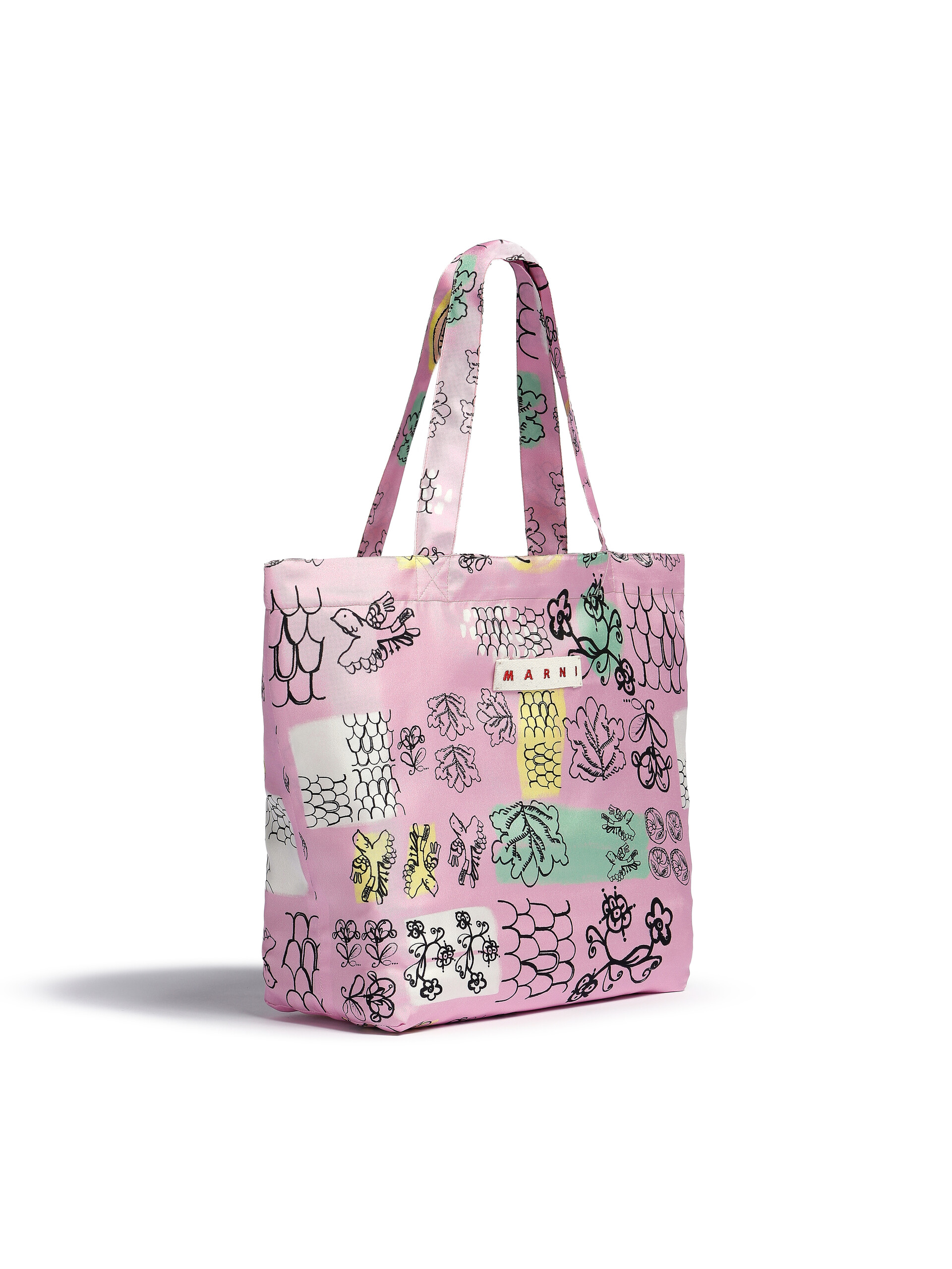 Pink and black silk tote bag with archival graphic print - Bags - Image 2