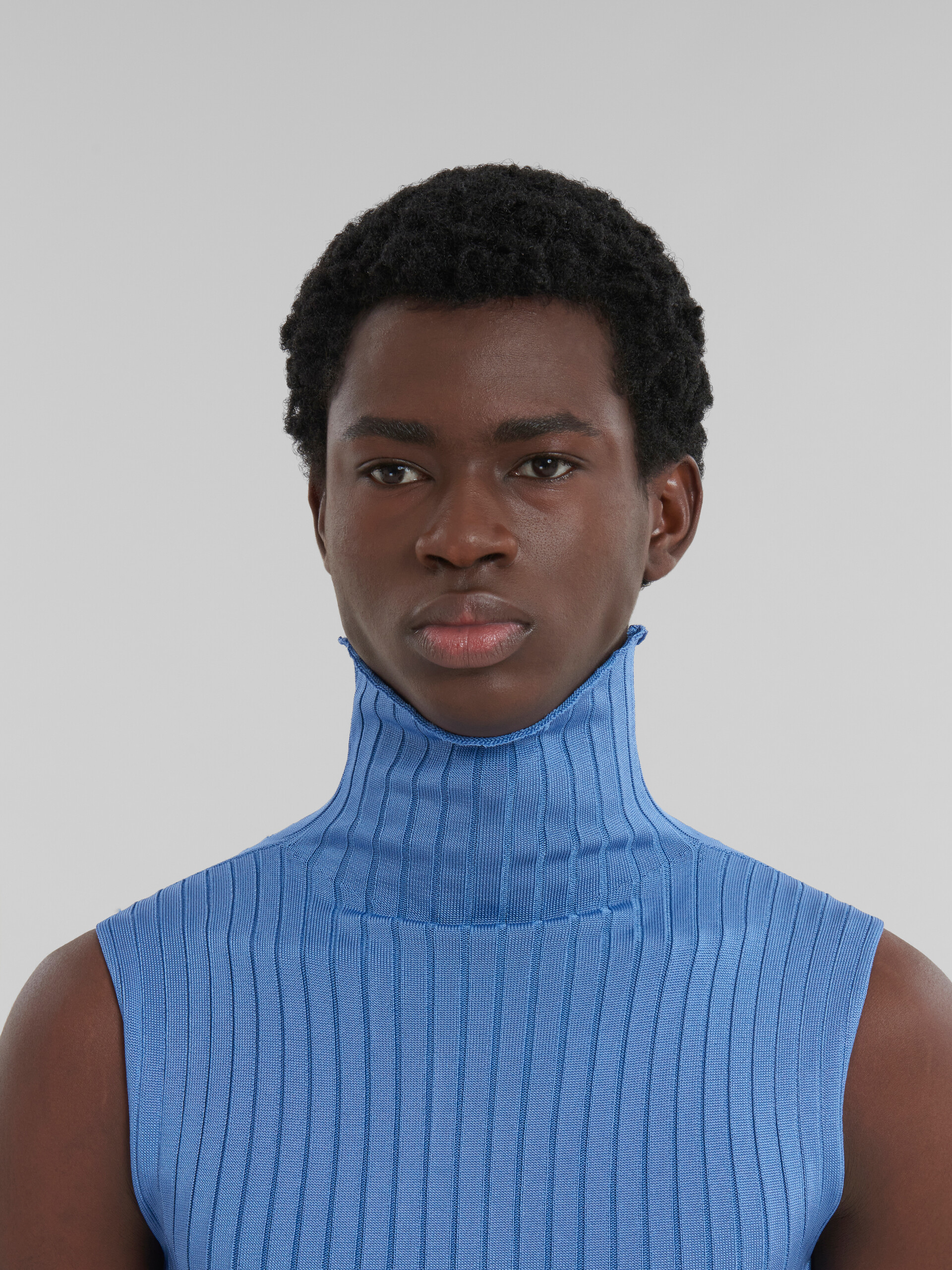 Blue ribbed viscose turtleneck vest | Marni