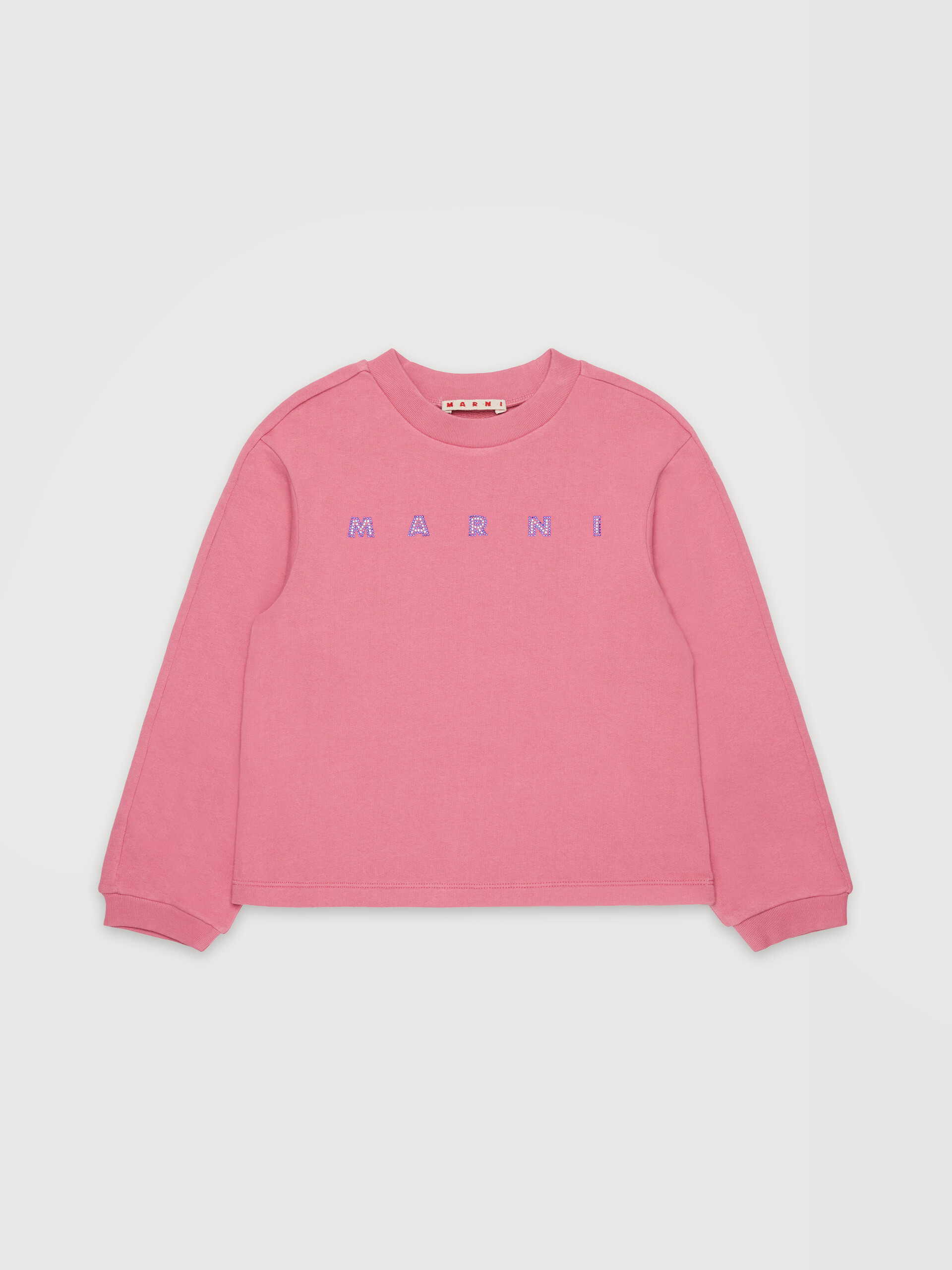 Pink cotton sweatshirt with rhinestone logo - Sweaters - Image 1