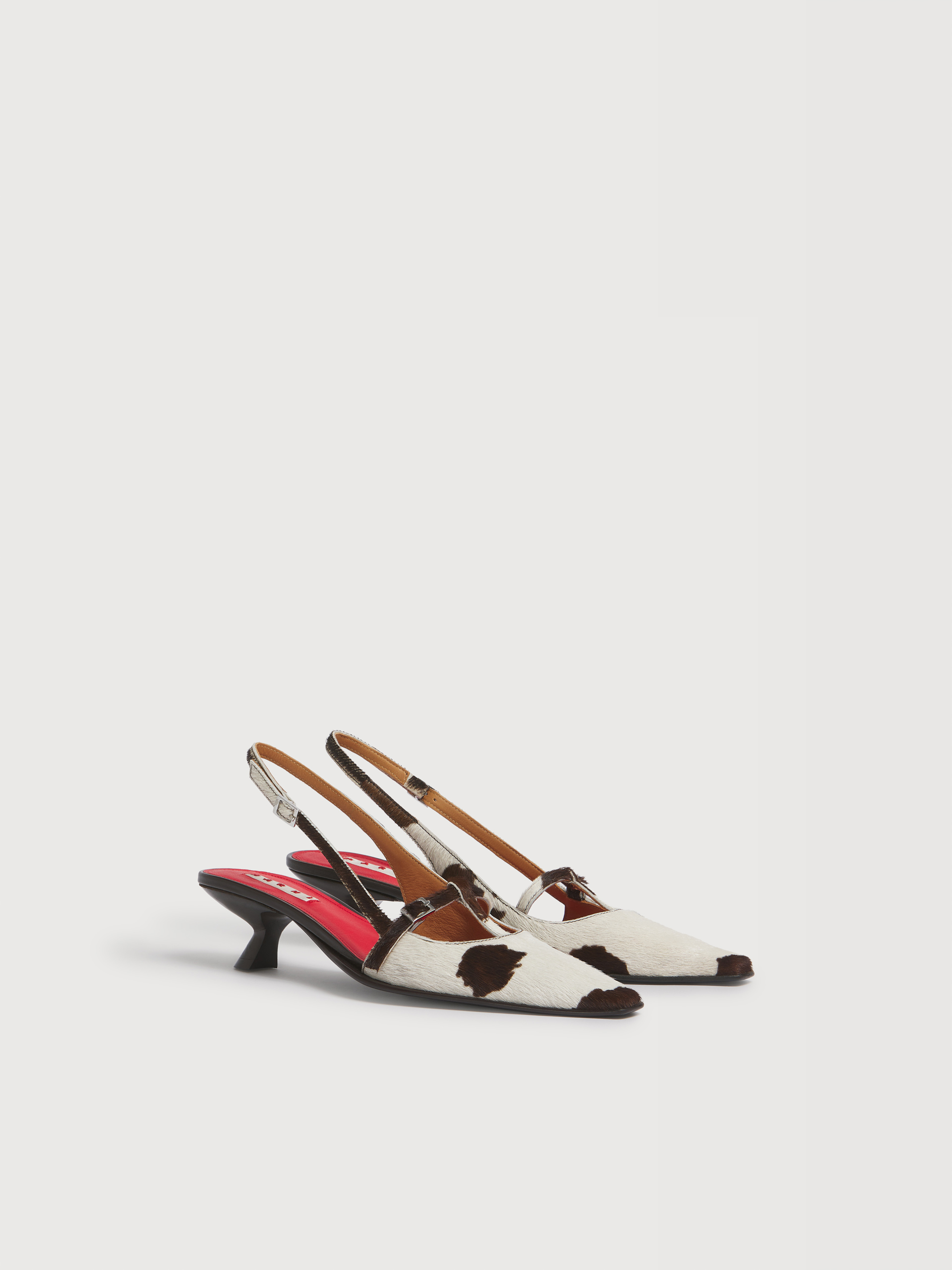 White and brown cow-print ponyhair T-bar slingback - Pumps - Image 2