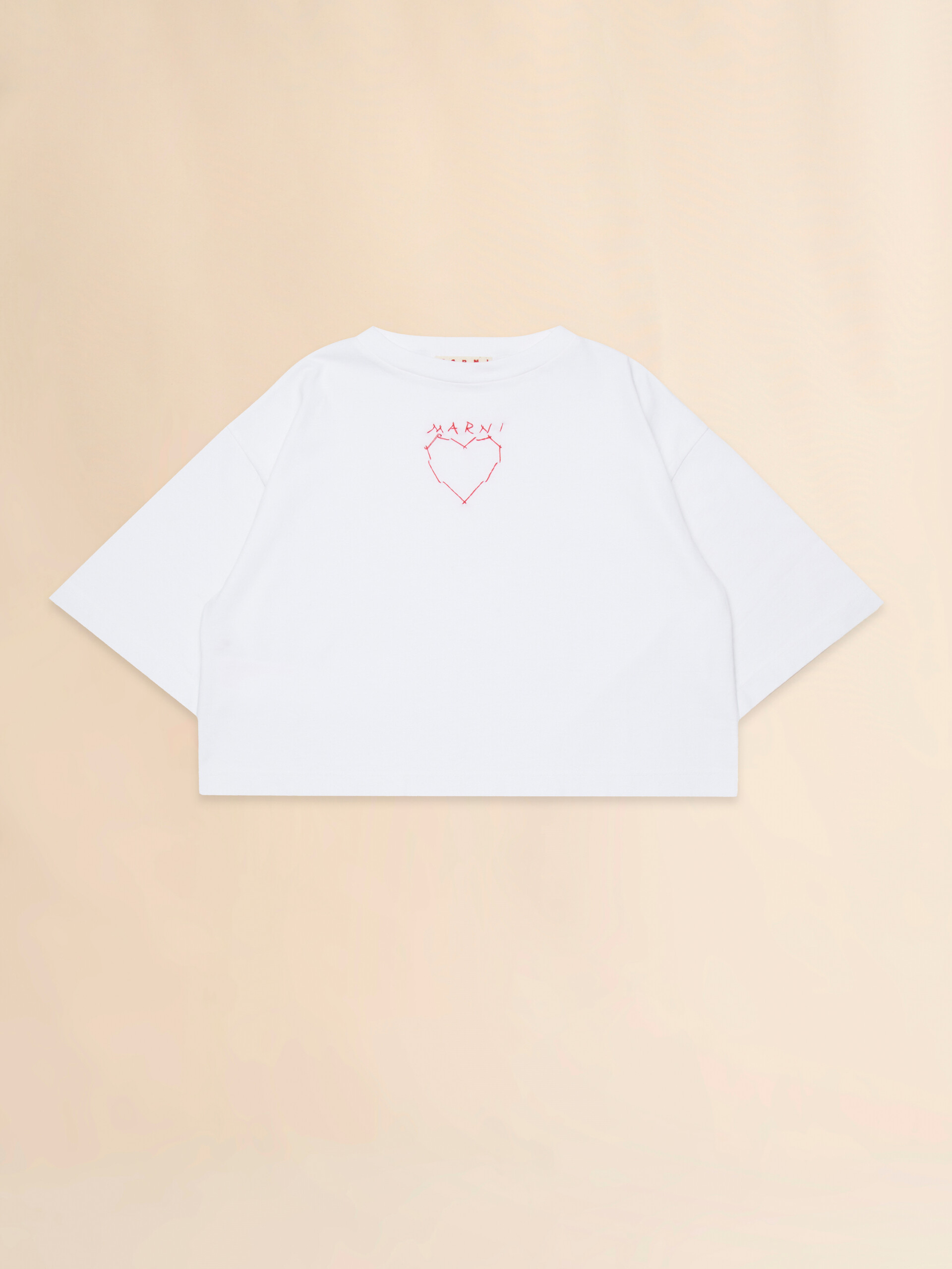 White cotton T-shirt with Marni Mending heart - T-shirts - Image 1