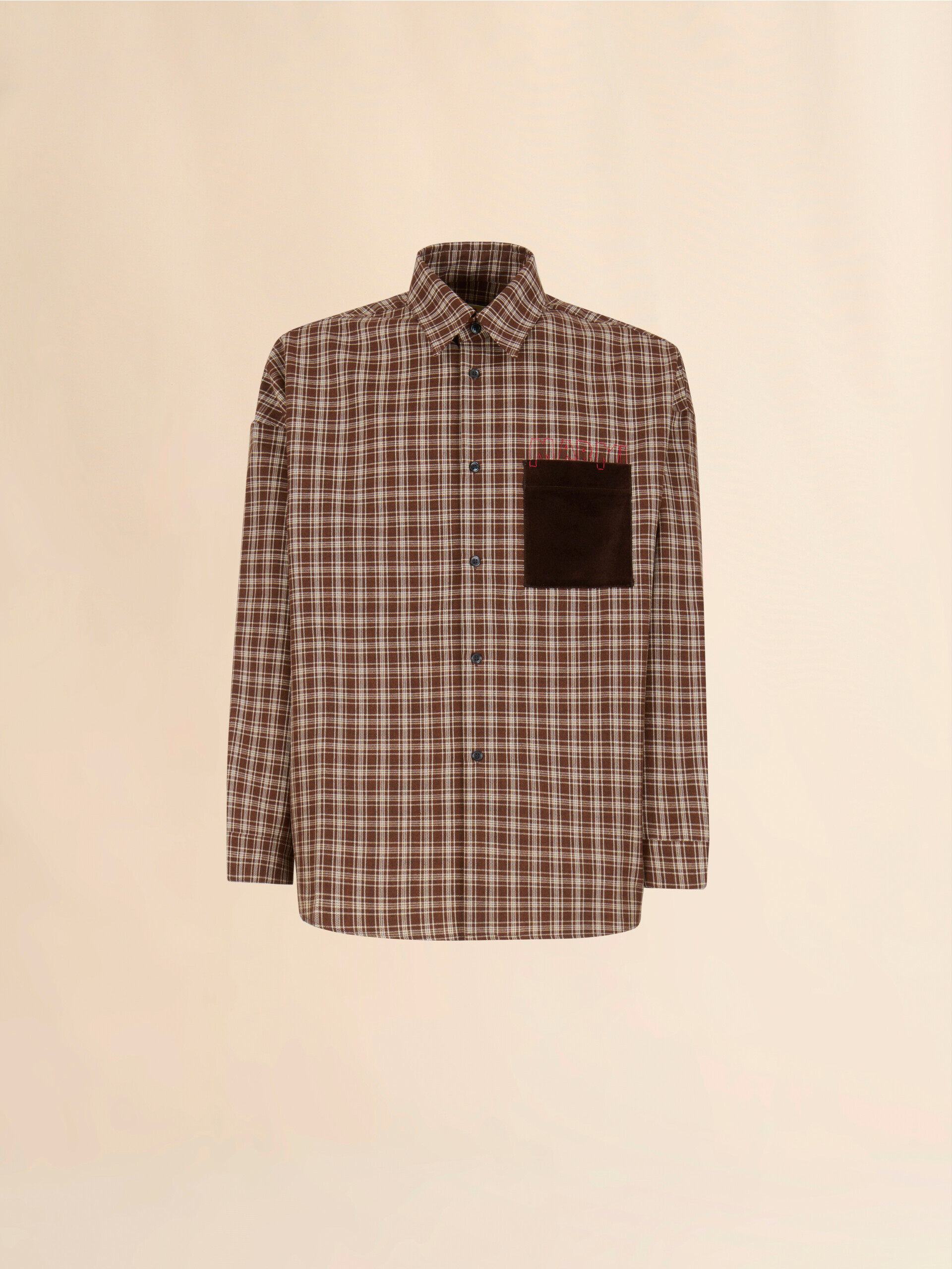 Brown wool shirt with Marni Mending logo - Shirts - Image 1